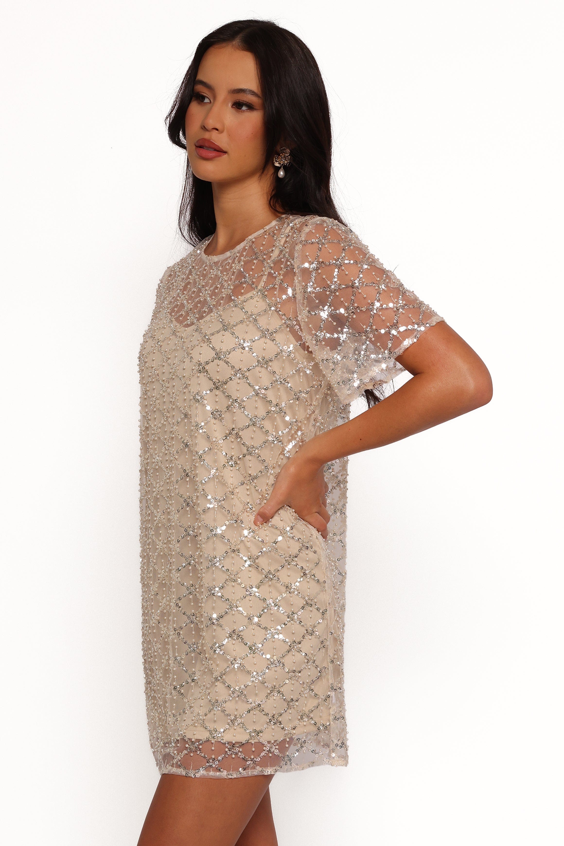 Petal and Pup USA DRESSES Silvie Mini Dress - Light Taupe