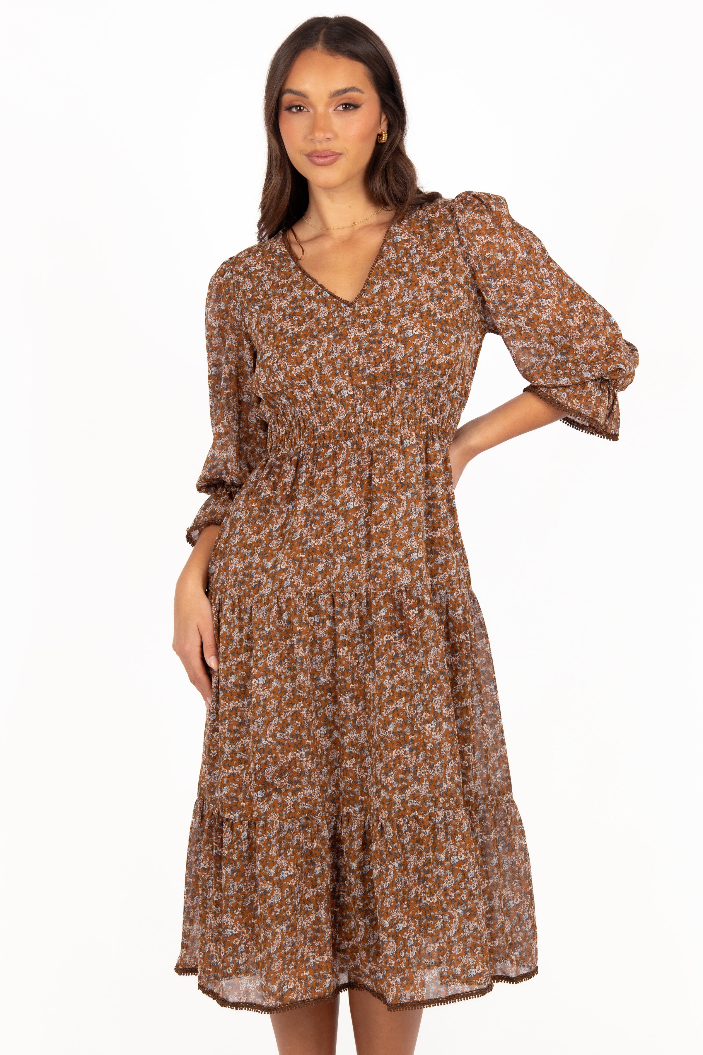 Petal and Pup USA DRESSES Simone Midi Dress - Camel