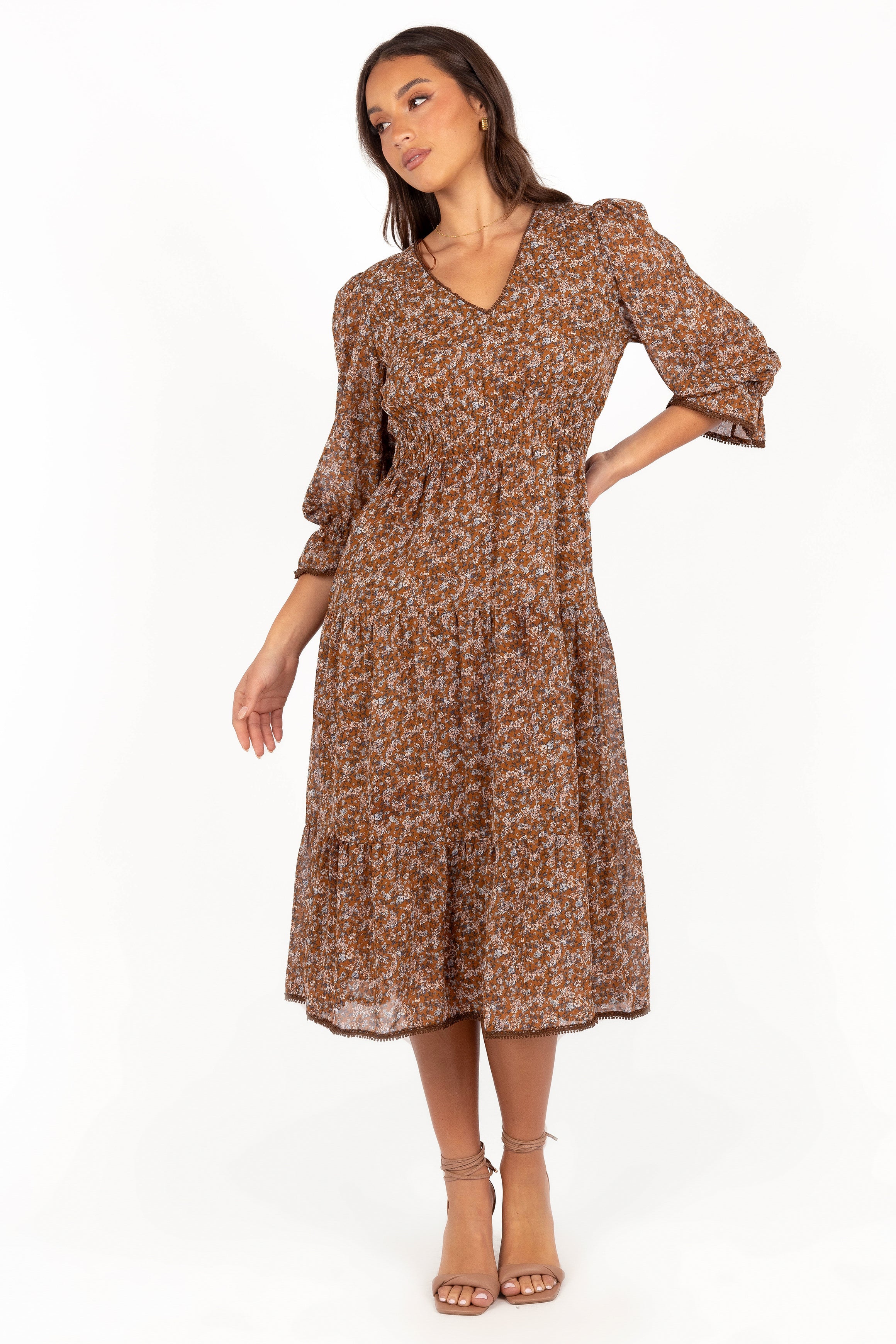 Petal and Pup USA DRESSES Simone Midi Dress - Camel