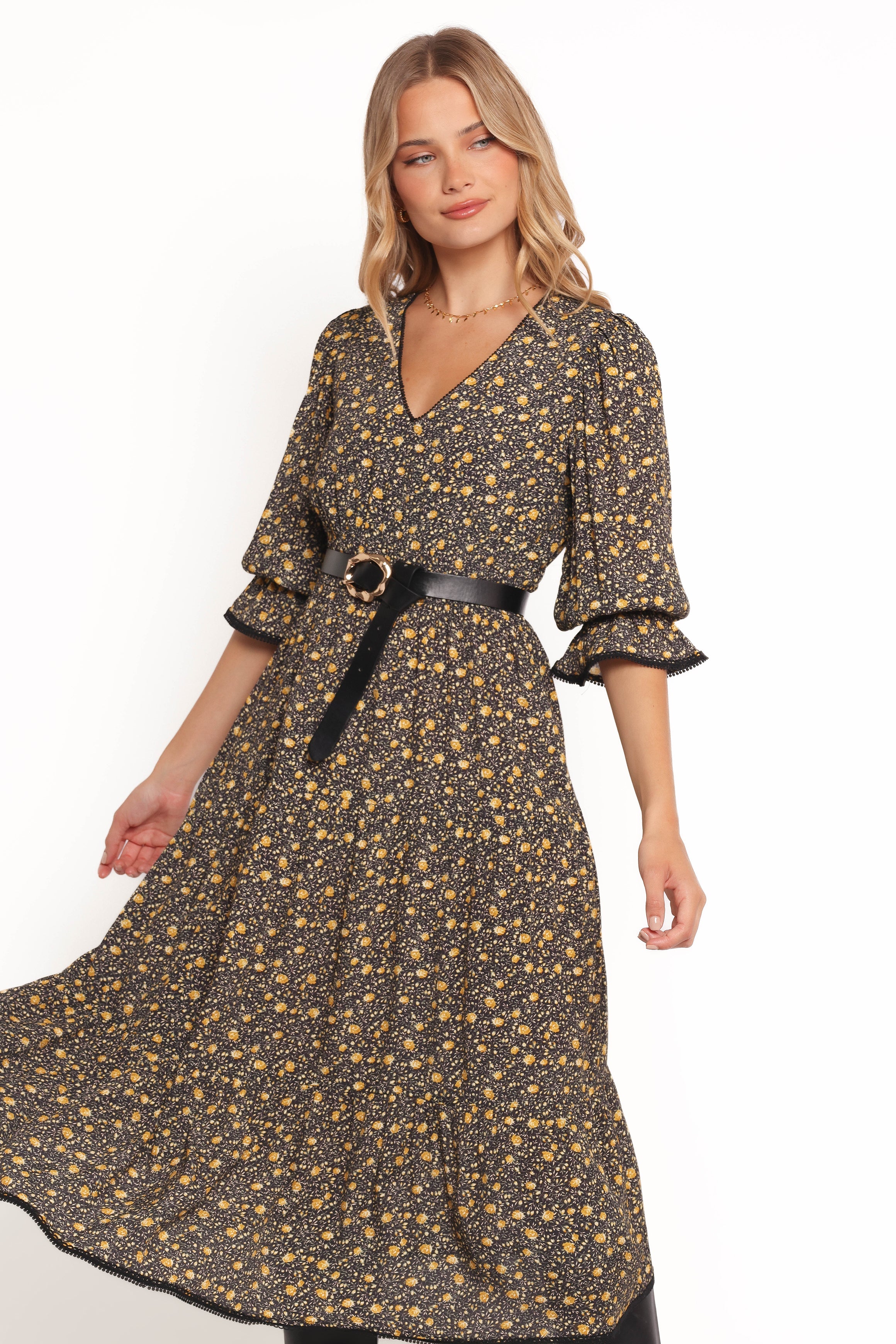 Petal and Pup USA DRESSES Simone Midi Dress - Midnight Daisy