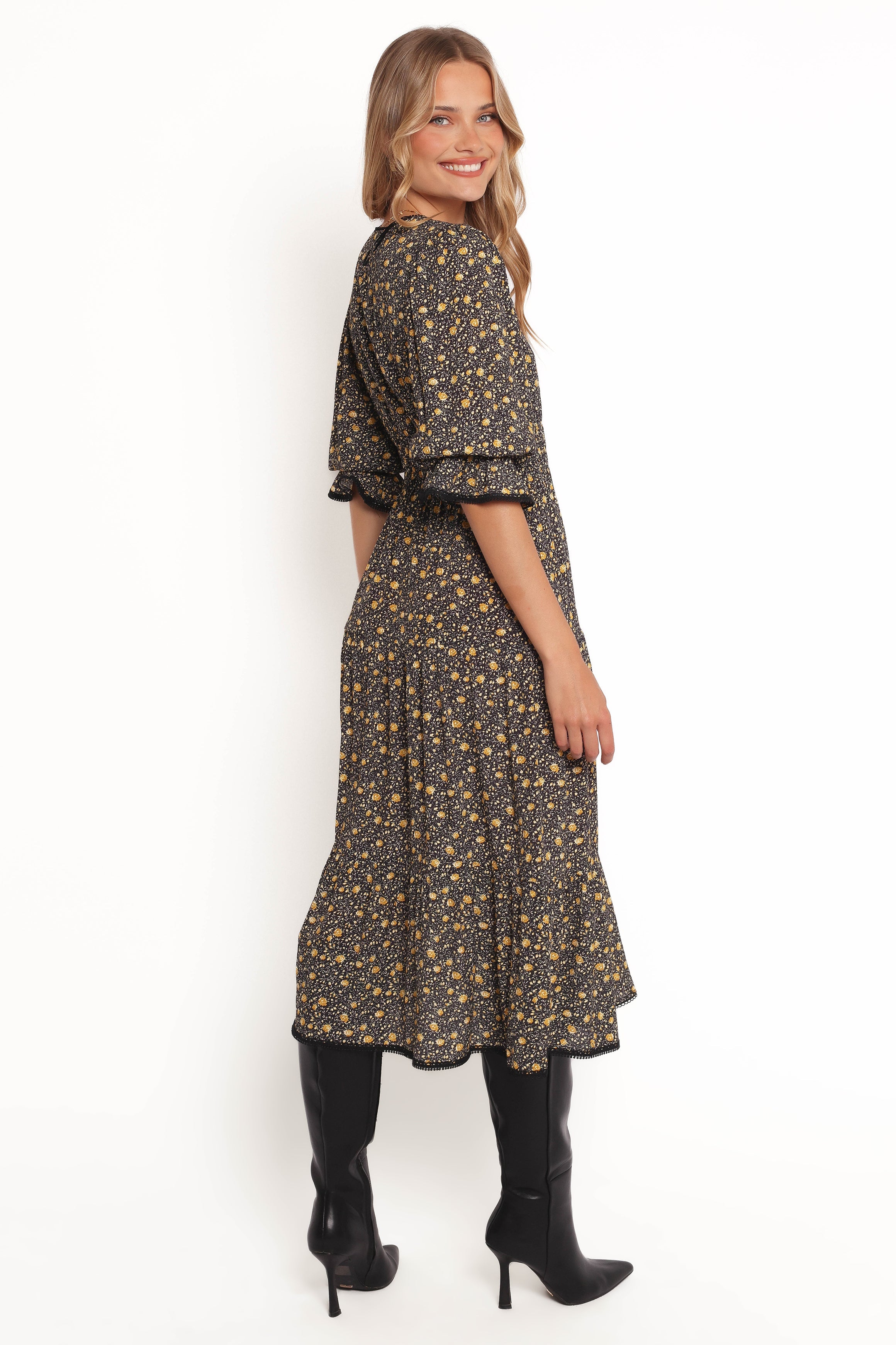 Petal and Pup USA DRESSES Simone Midi Dress - Midnight Daisy