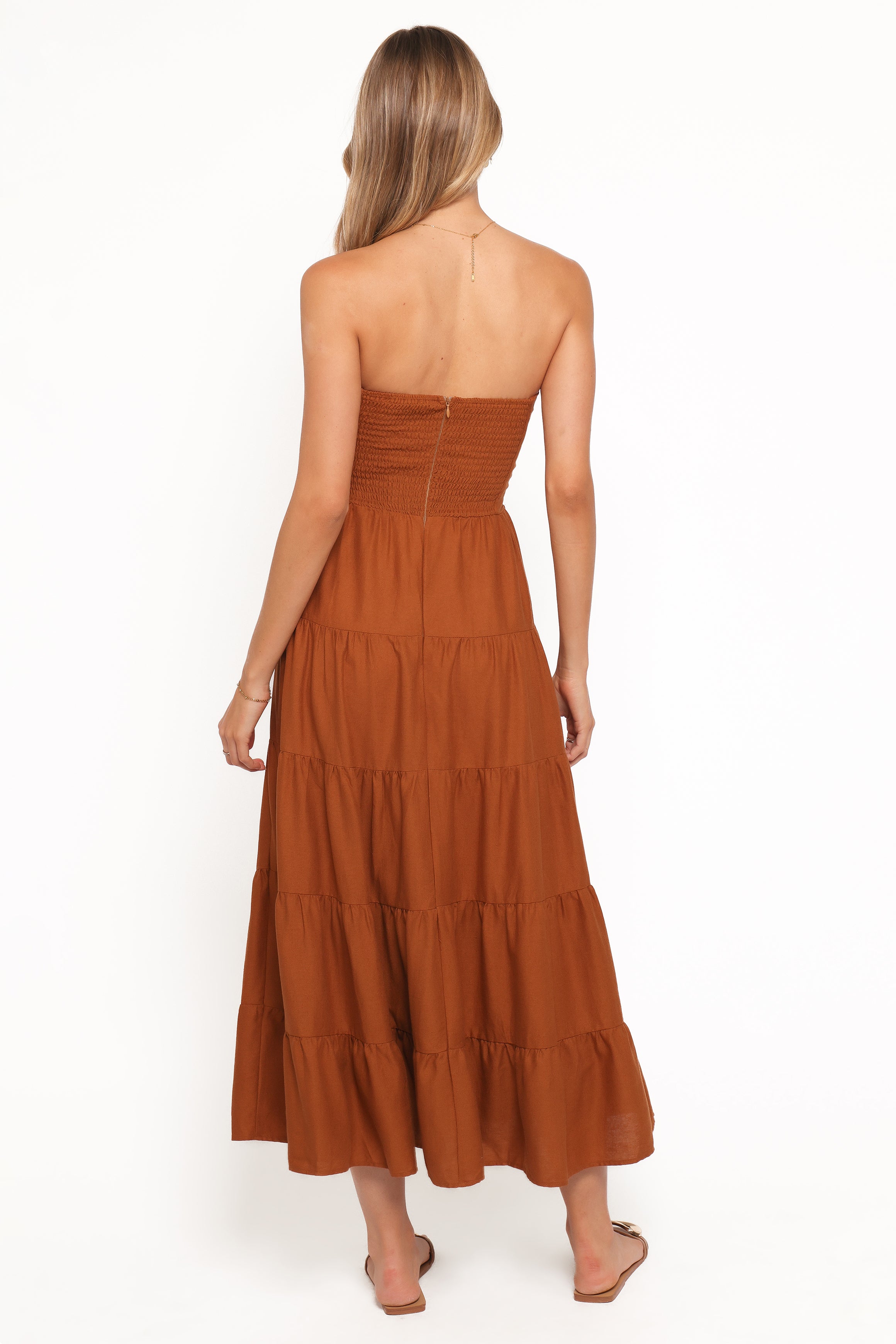 Petal and Pup USA DRESSES Sitara Strapless Midi Dress - Brown