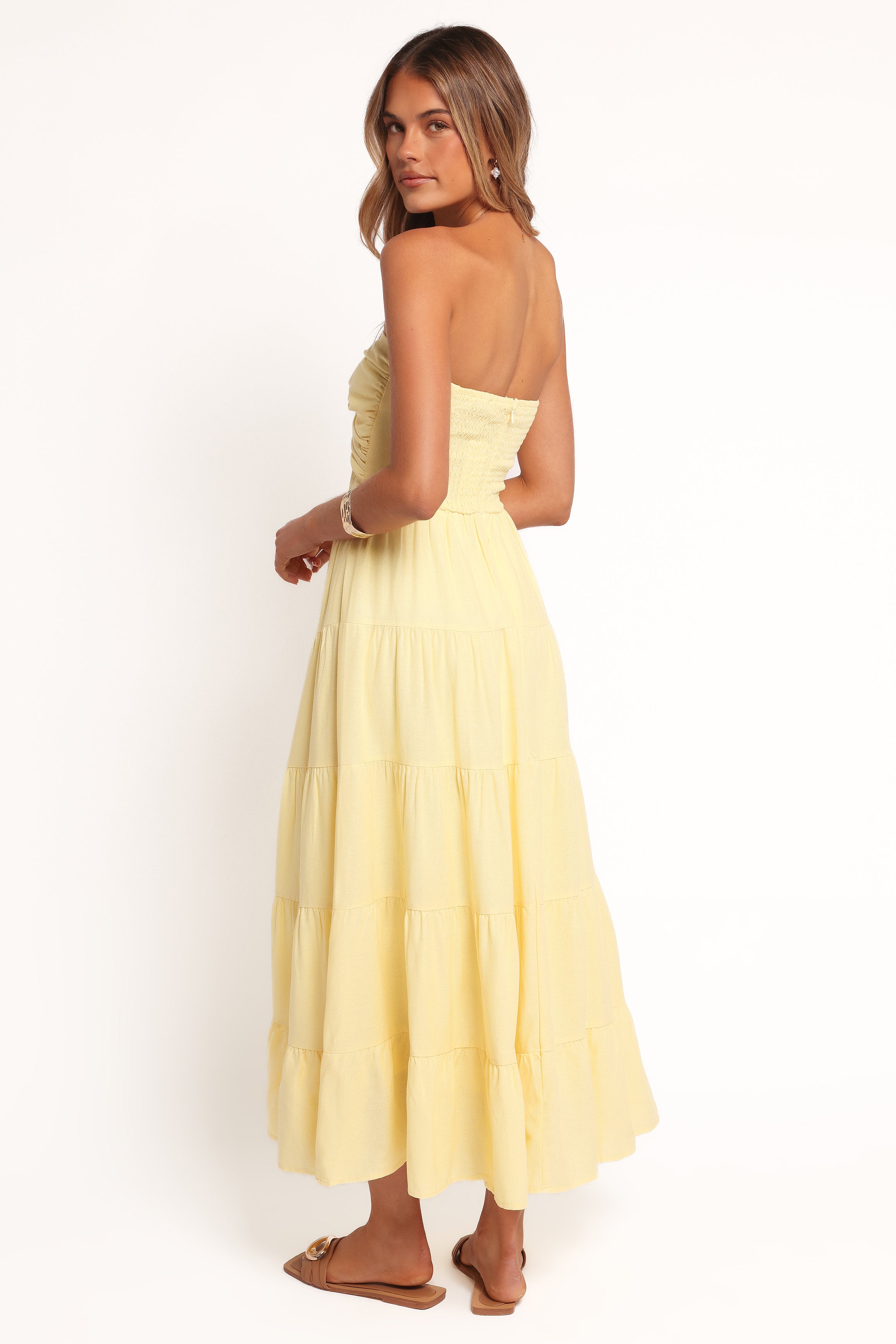 Petal and Pup USA DRESSES Sitara Strapless Midi Dress - Yellow
