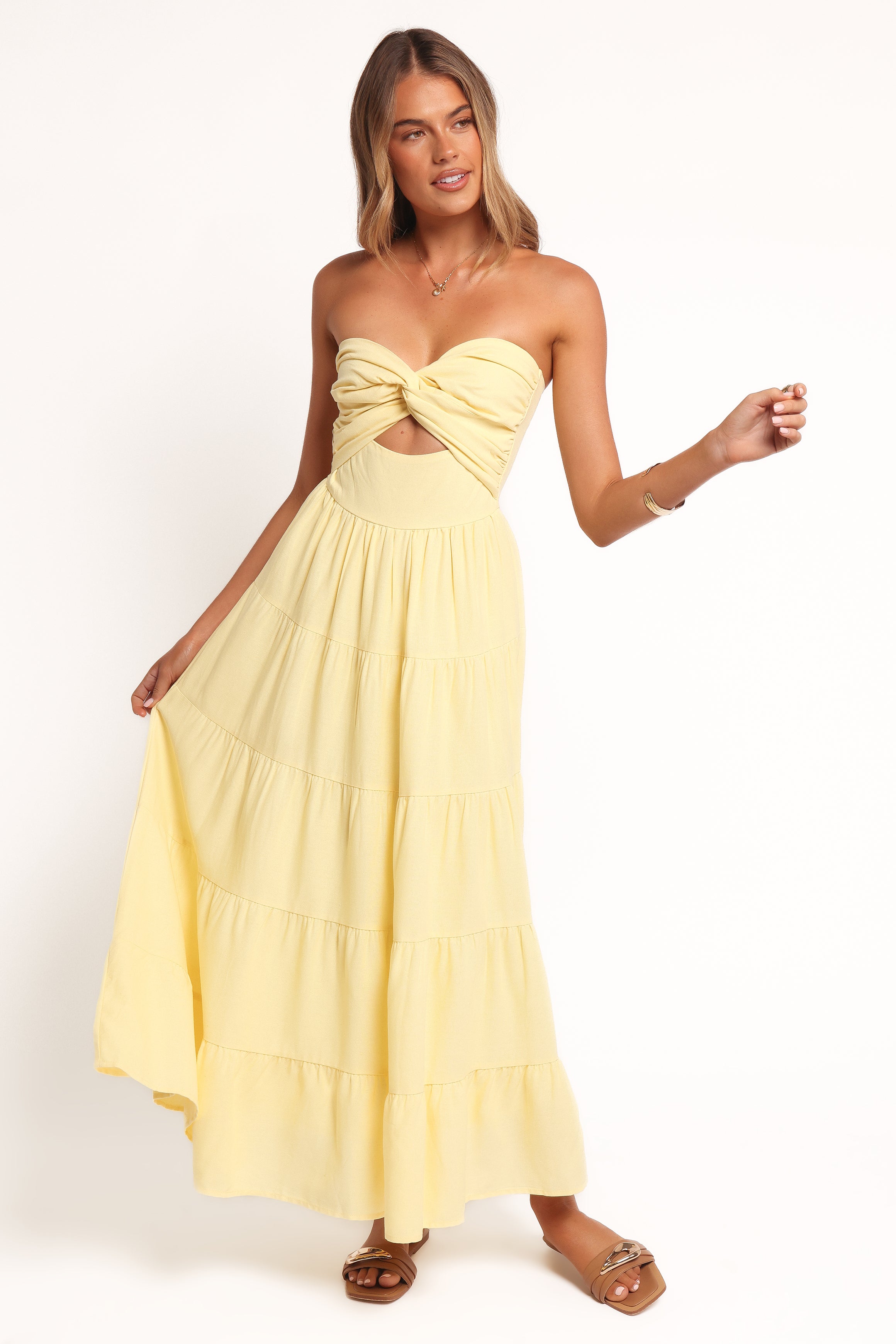 Petal and Pup USA DRESSES Sitara Strapless Midi Dress - Yellow