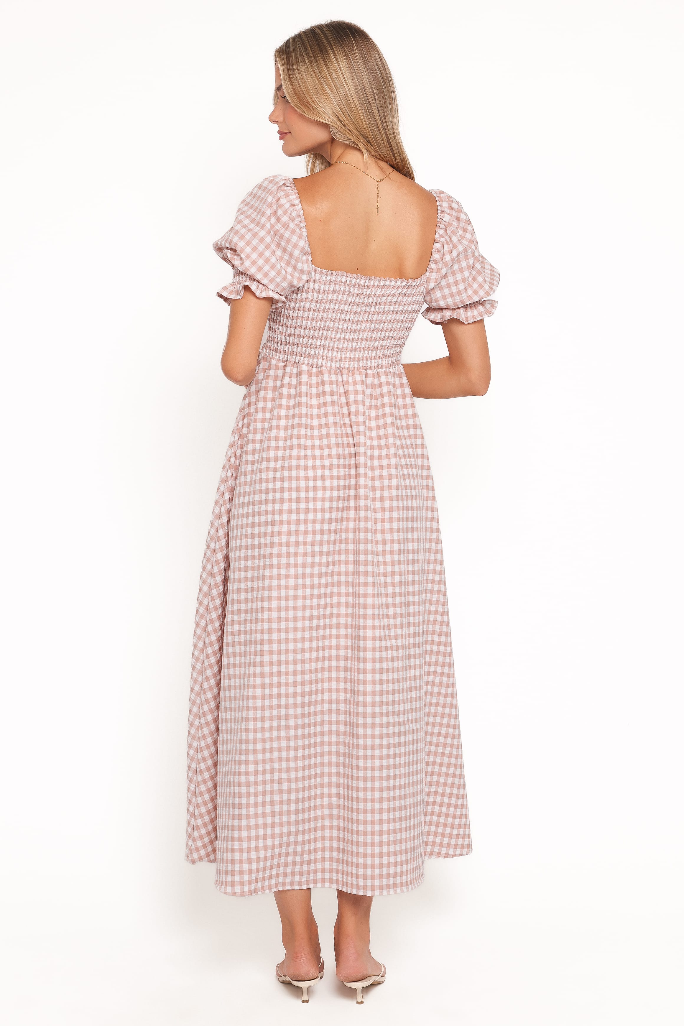 Petal and Pup USA DRESSES Siun Short Sleeve Midi Dress - Brown Gingham