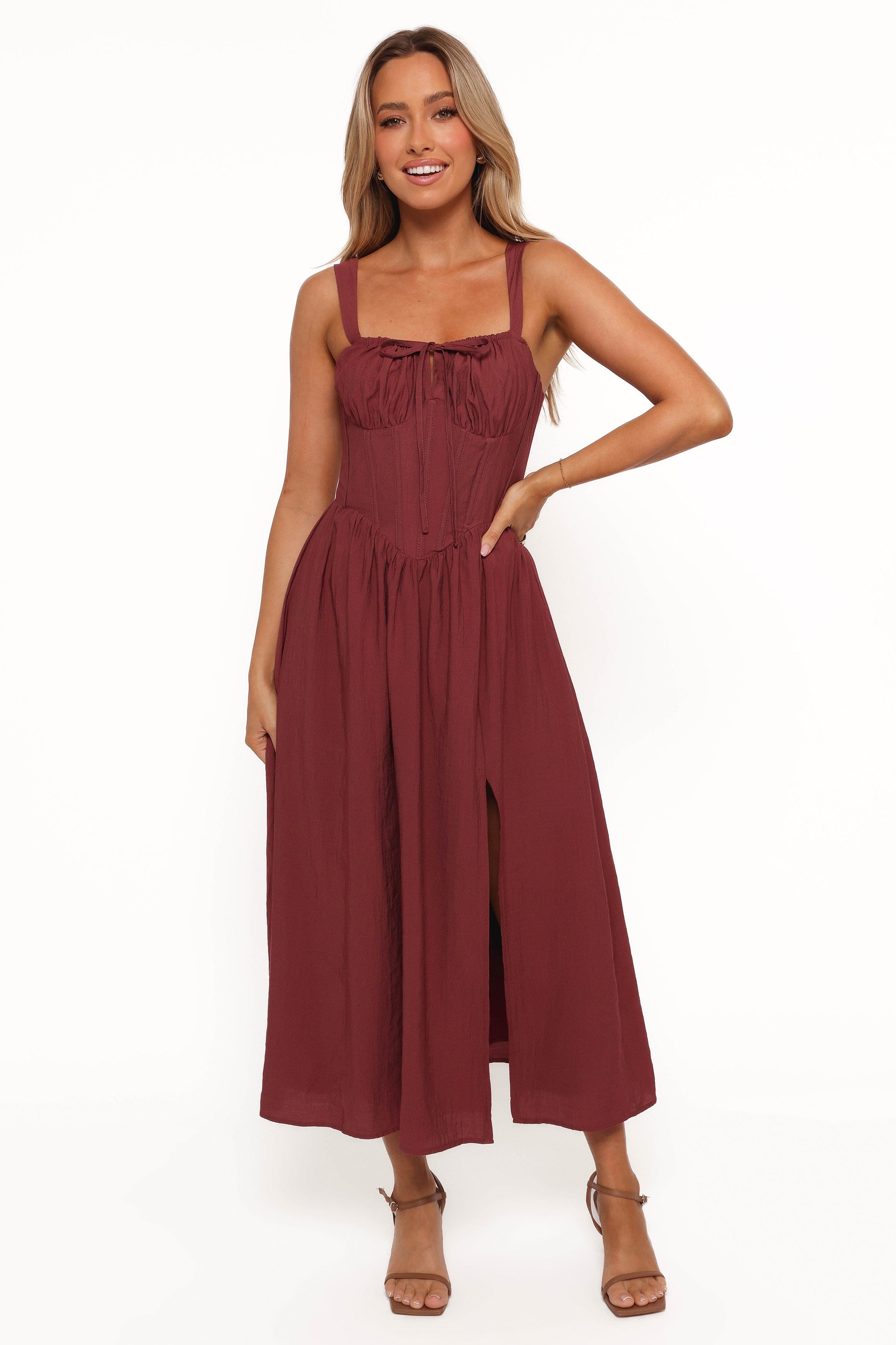 Petal and Pup USA DRESSES Sofie Midi Dress - Brick