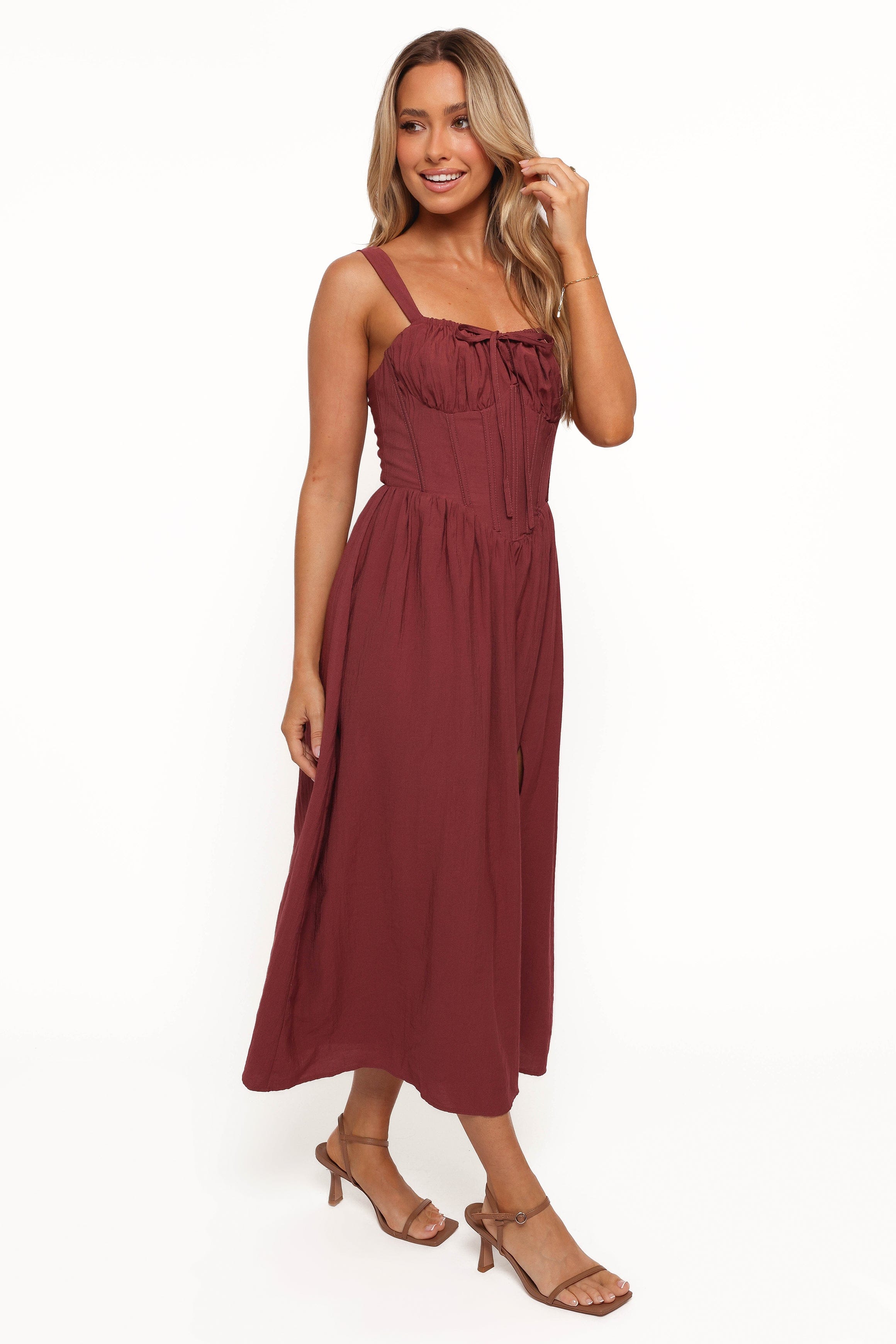 Petal and Pup USA DRESSES Sofie Midi Dress - Brick
