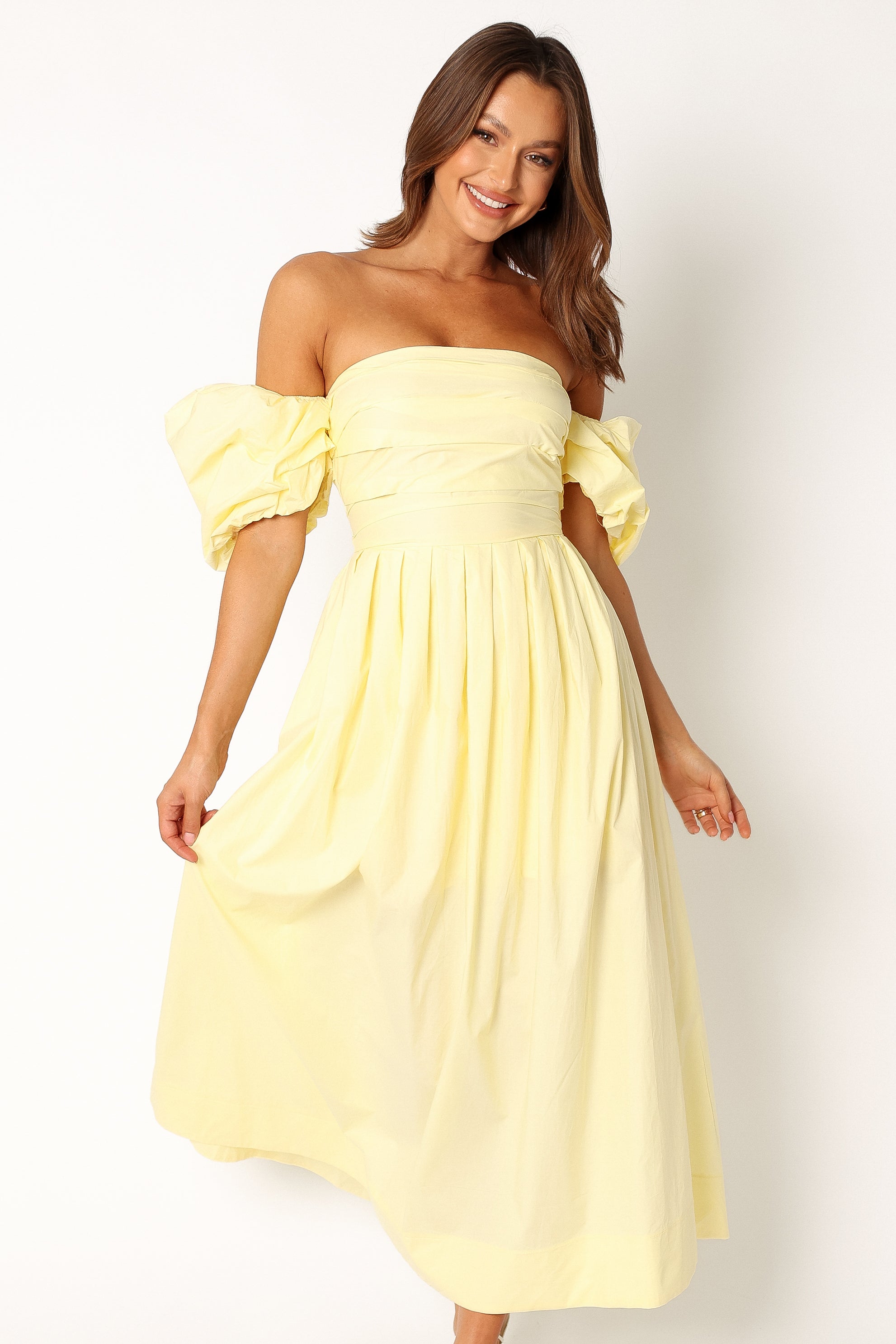 Solana Off Shoulder Midi Dress - Yellow Solana Off Shoulder Midi Dress - Yellow