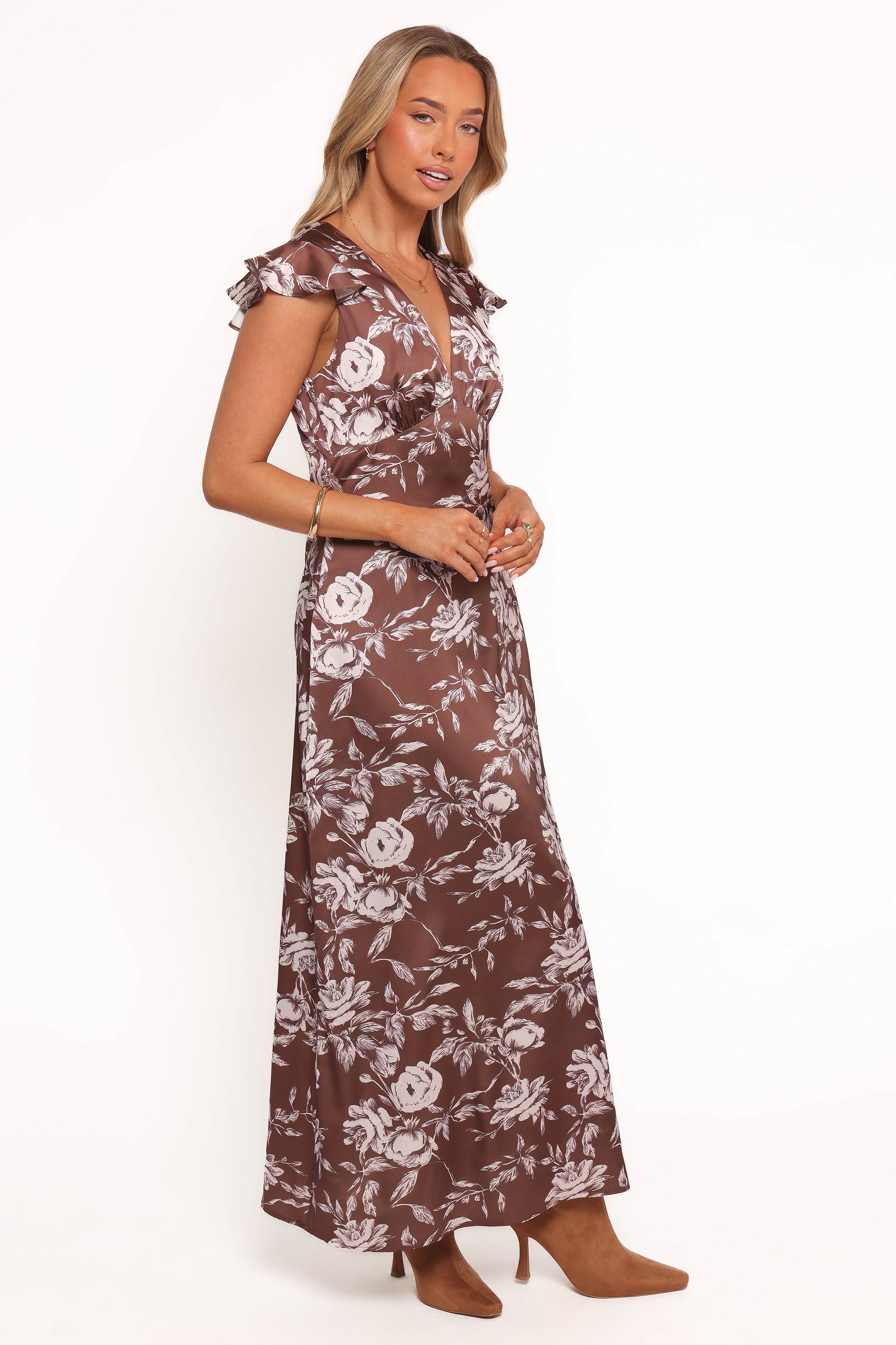 Petal and Pup USA DRESSES Solara Maxi Dress - Brown Floral Print