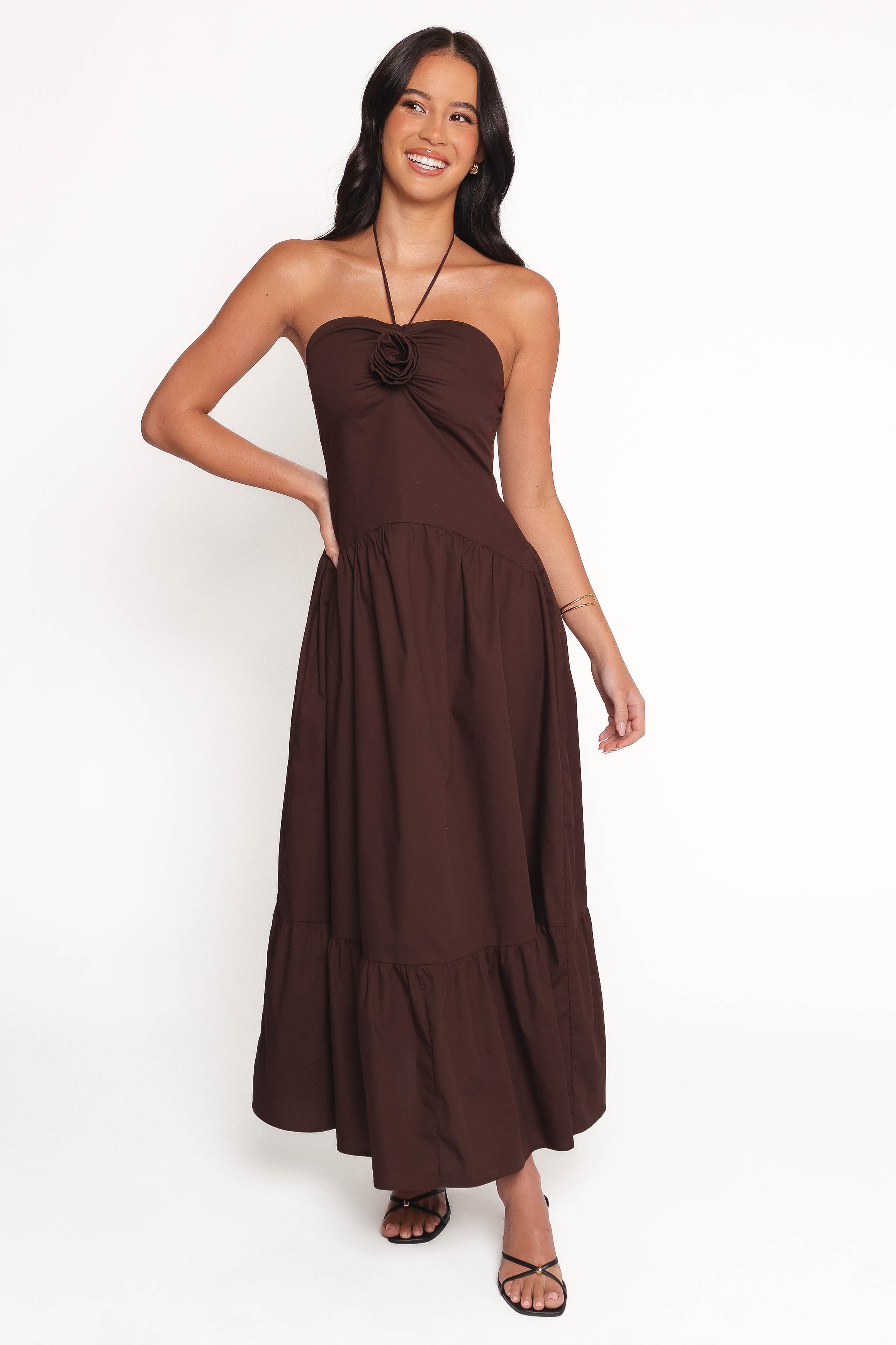 Petal and Pup USA DRESSES Soleila Halter Maxi Dress - Chocolate