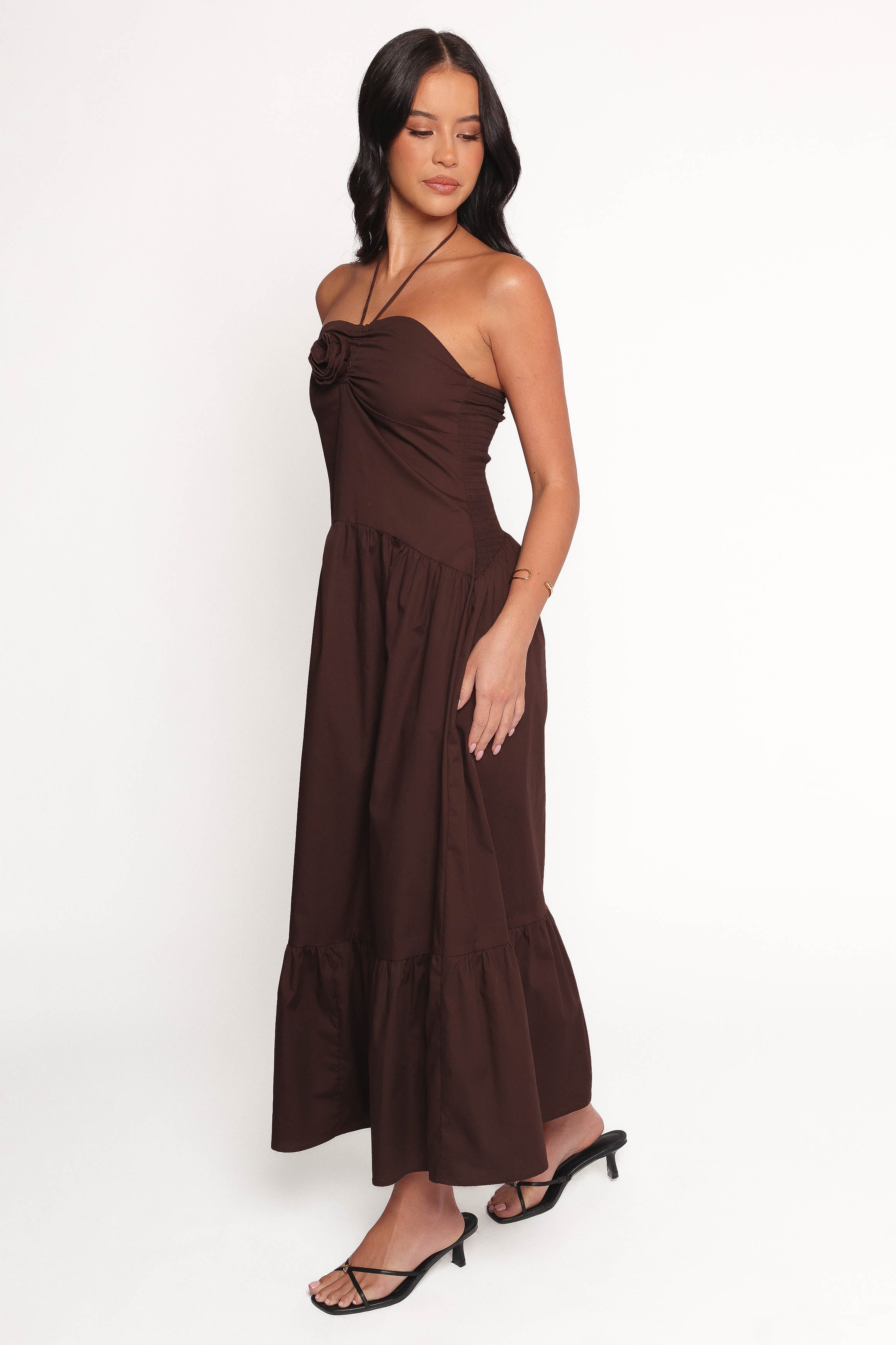 Petal and Pup USA DRESSES Soleila Halter Maxi Dress - Chocolate