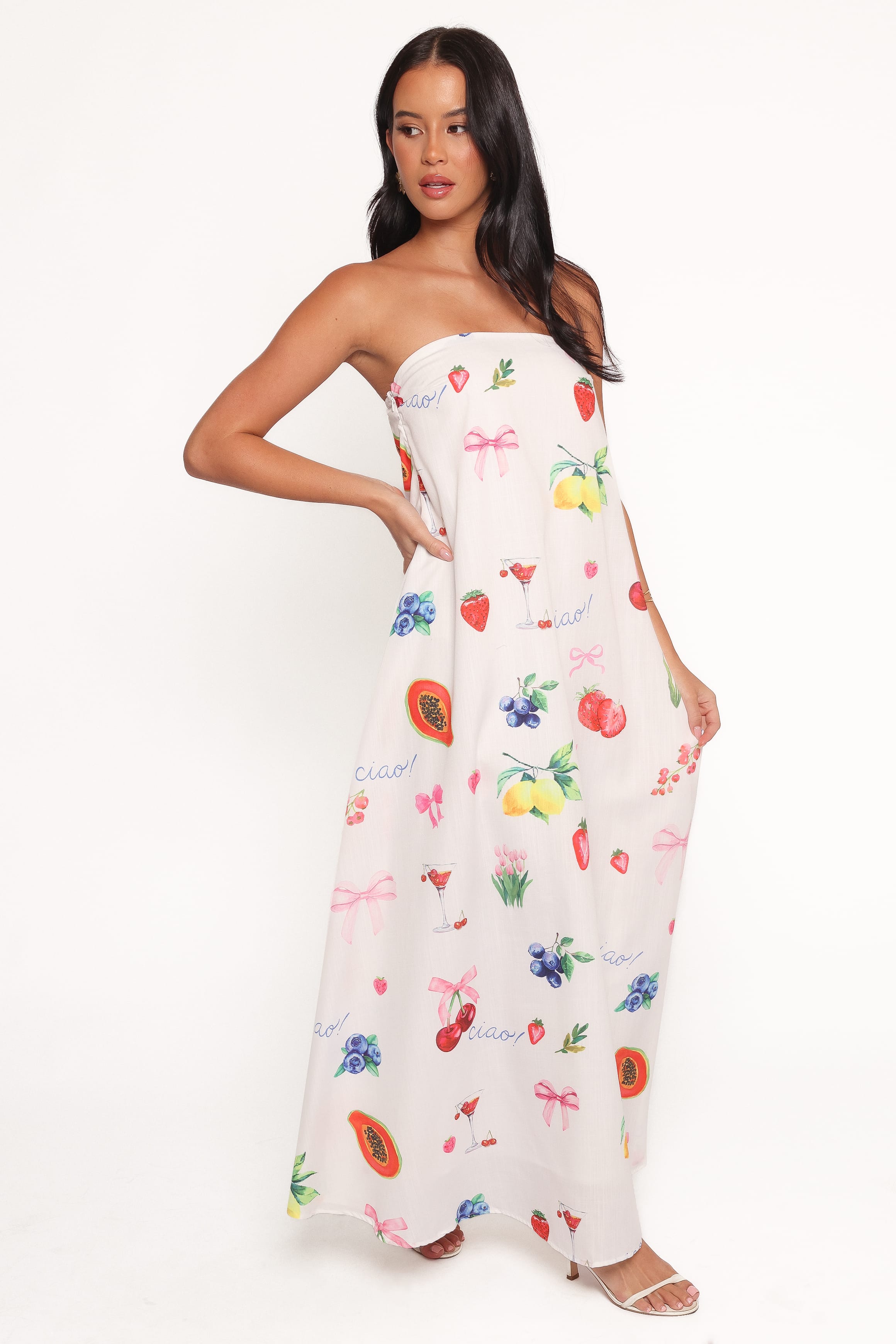 Petal and Pup USA DRESSES Soph Strapless Maxi Dress - Ciao Bow Print