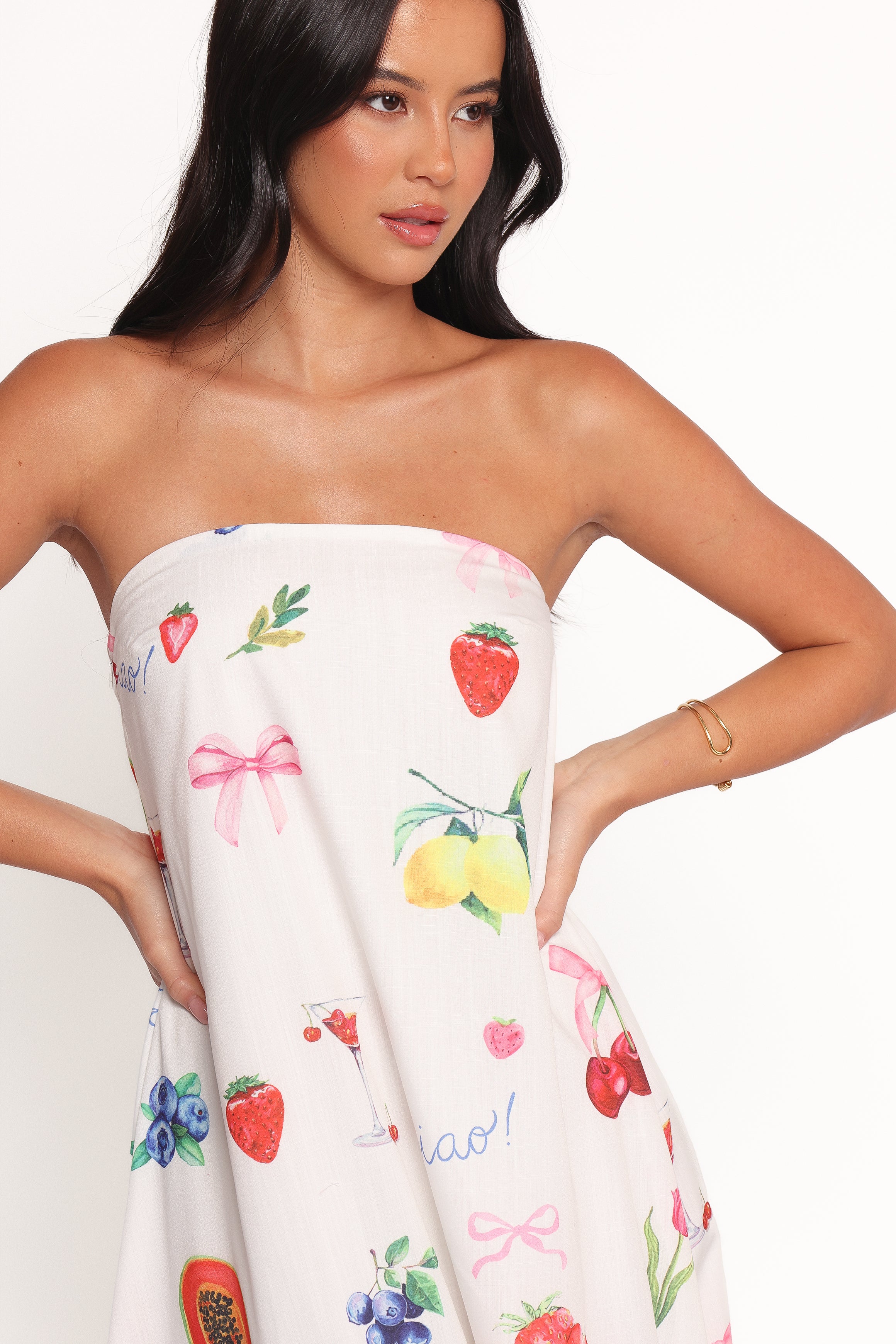 Petal and Pup USA DRESSES Soph Strapless Maxi Dress - Ciao Bow Print