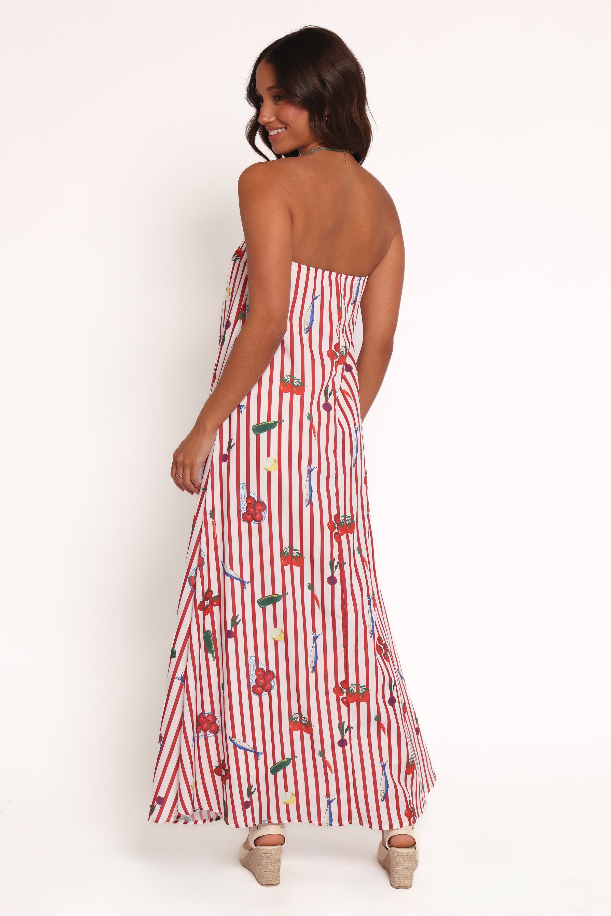 Petal and Pup USA DRESSES Soph Strapless Maxi Dress - Red Picnic Stripe