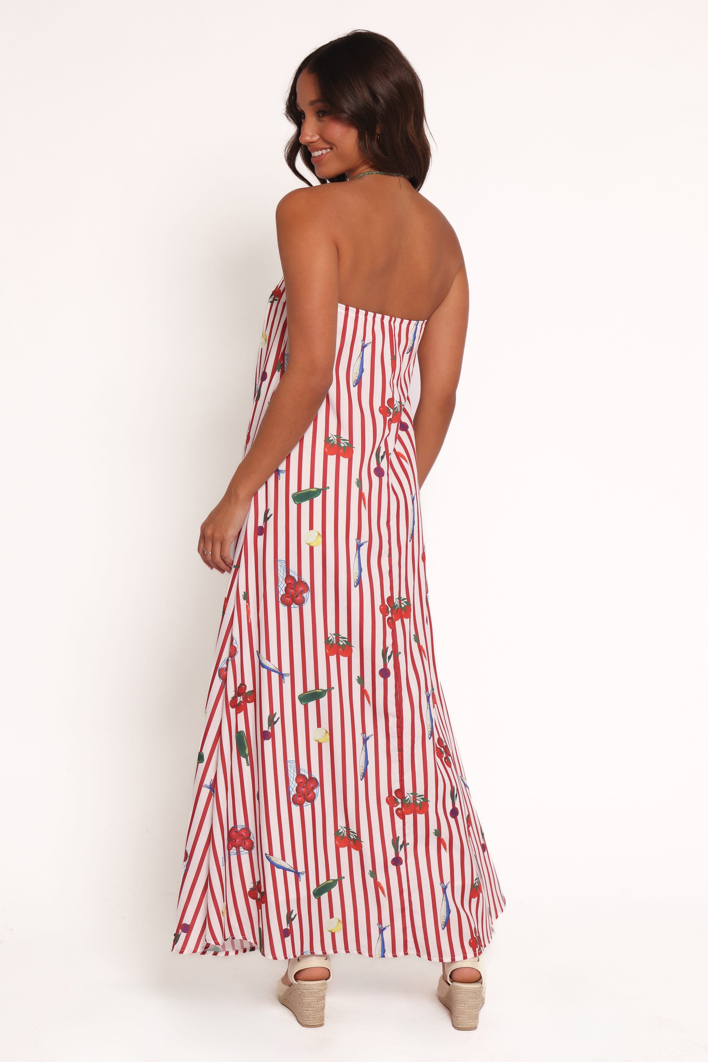 Petal and Pup USA DRESSES Soph Strapless Maxi Dress - Red Picnic Stripe