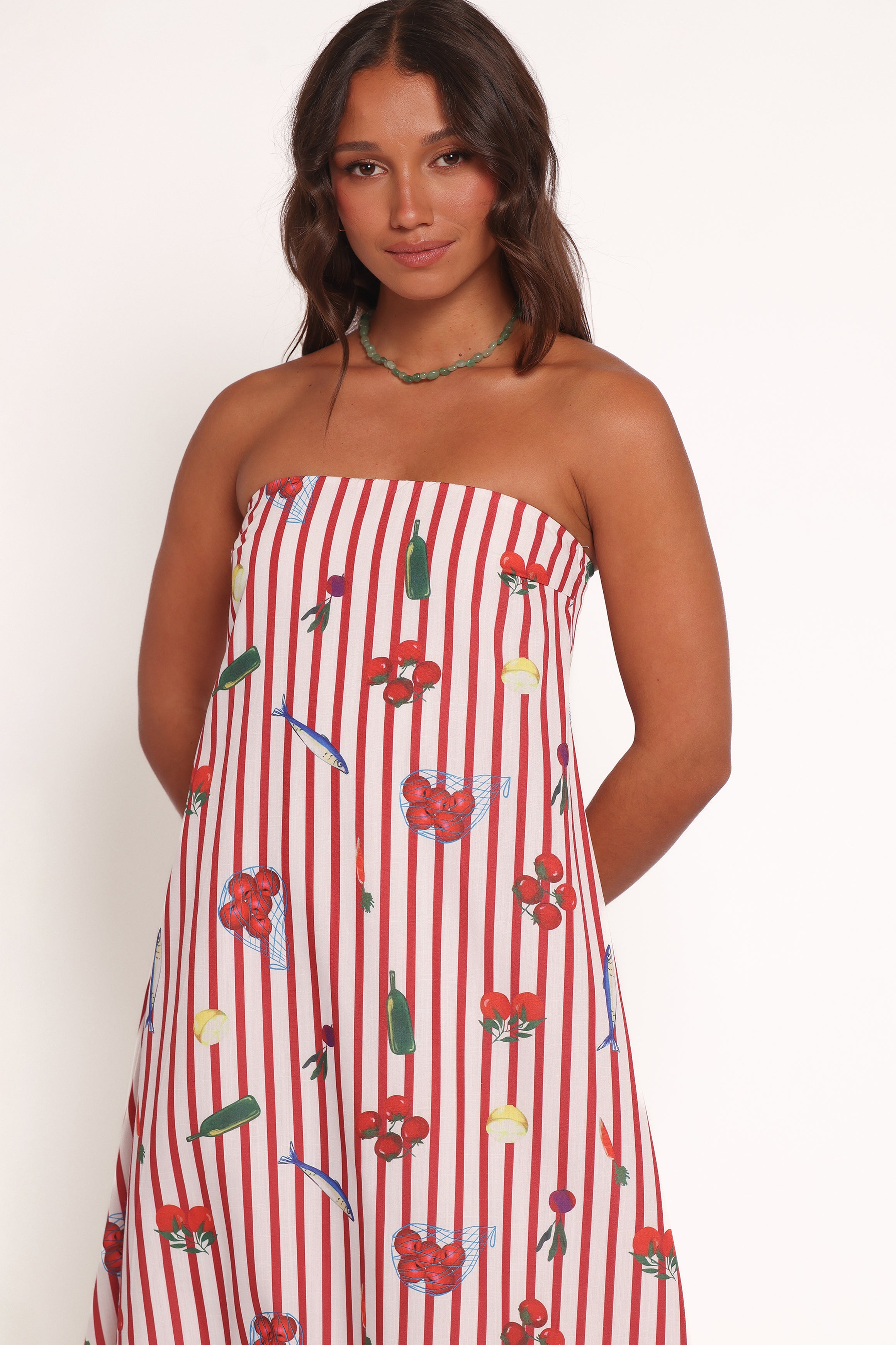 Petal and Pup USA DRESSES Soph Strapless Maxi Dress - Red Picnic Stripe