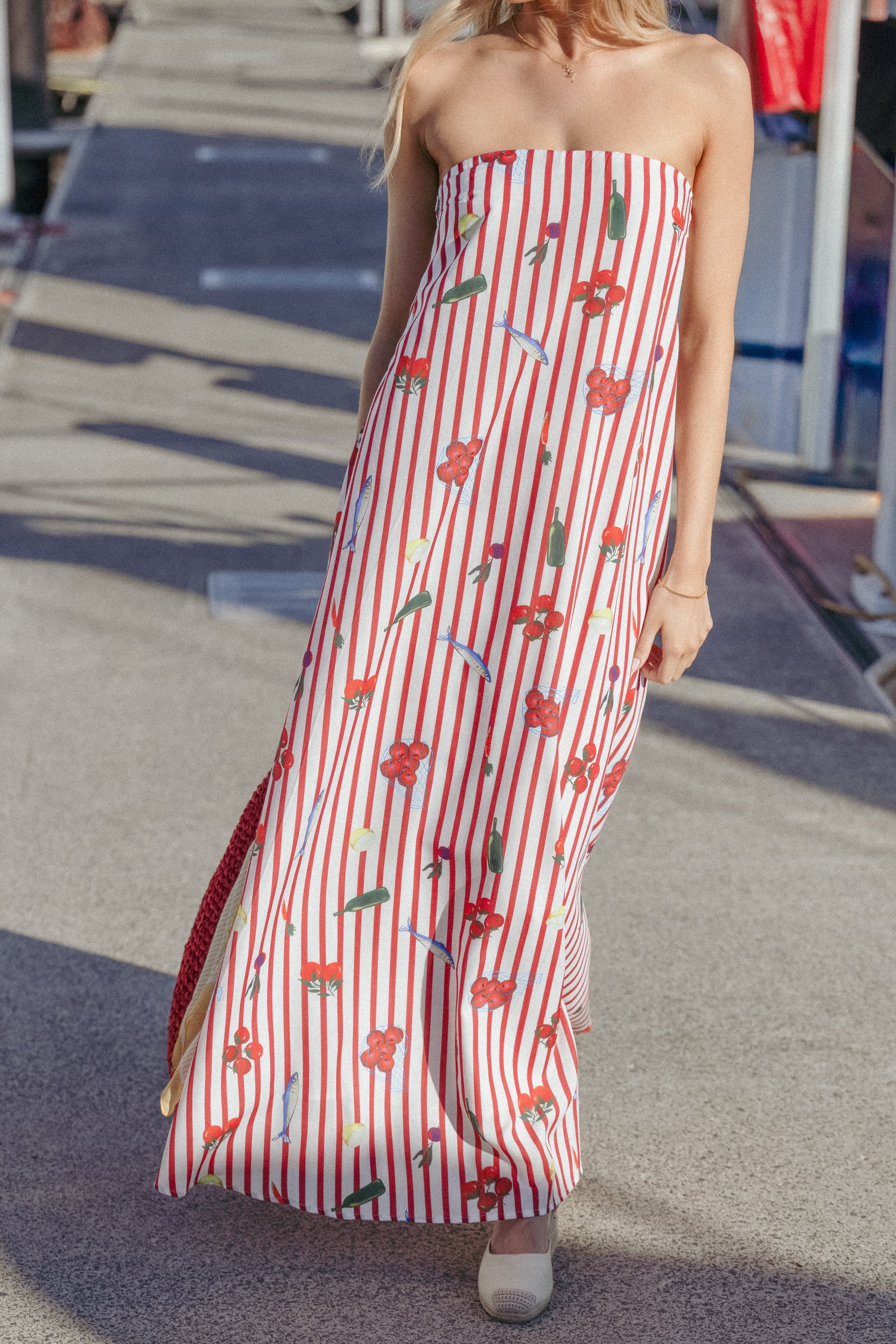 Petal and Pup USA DRESSES Soph Strapless Maxi Dress - Red Picnic Stripe