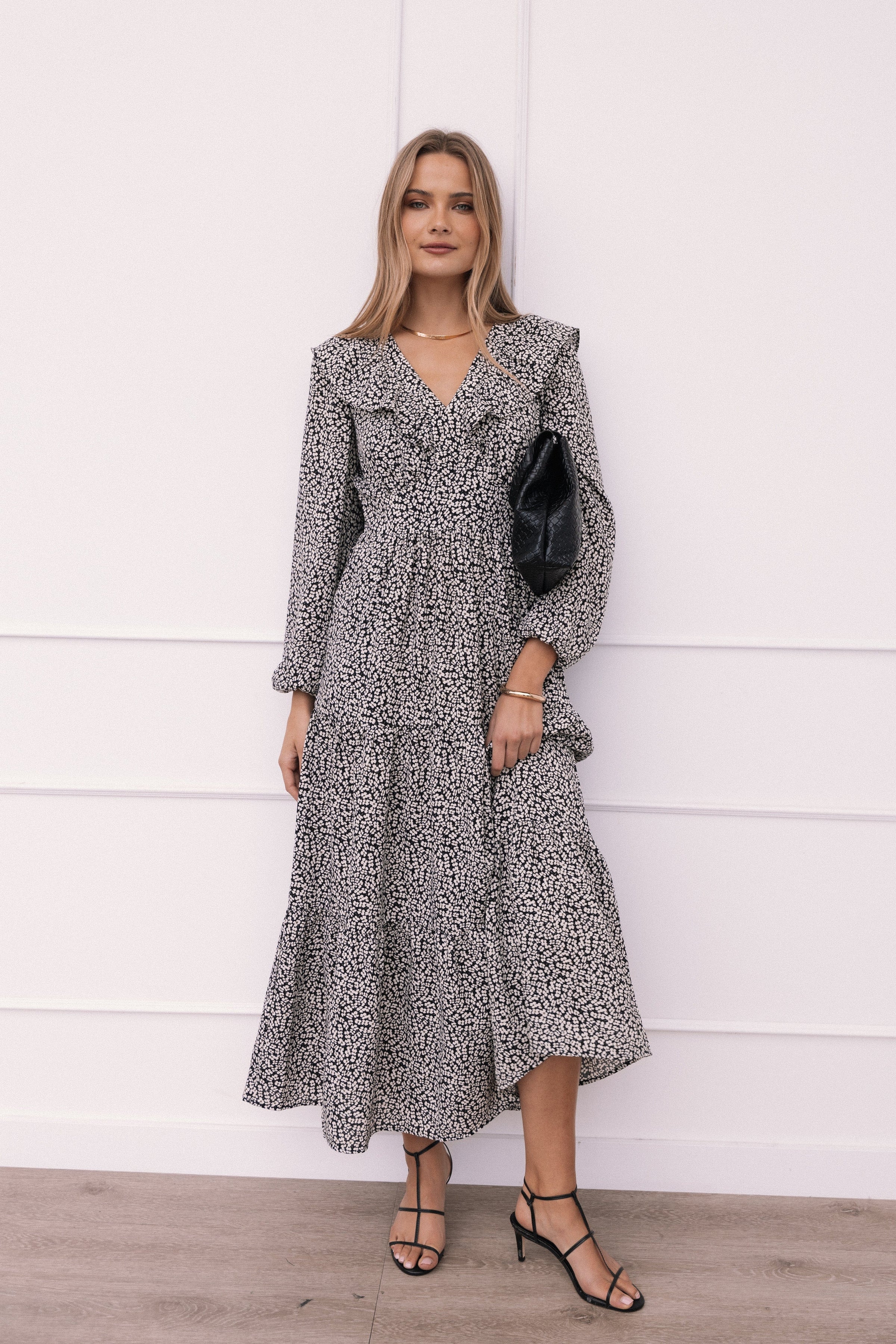 Petal and Pup USA DRESSES Sophie Long Sleeve Maxi Dress - Black/Ivory (Hold for Rack)