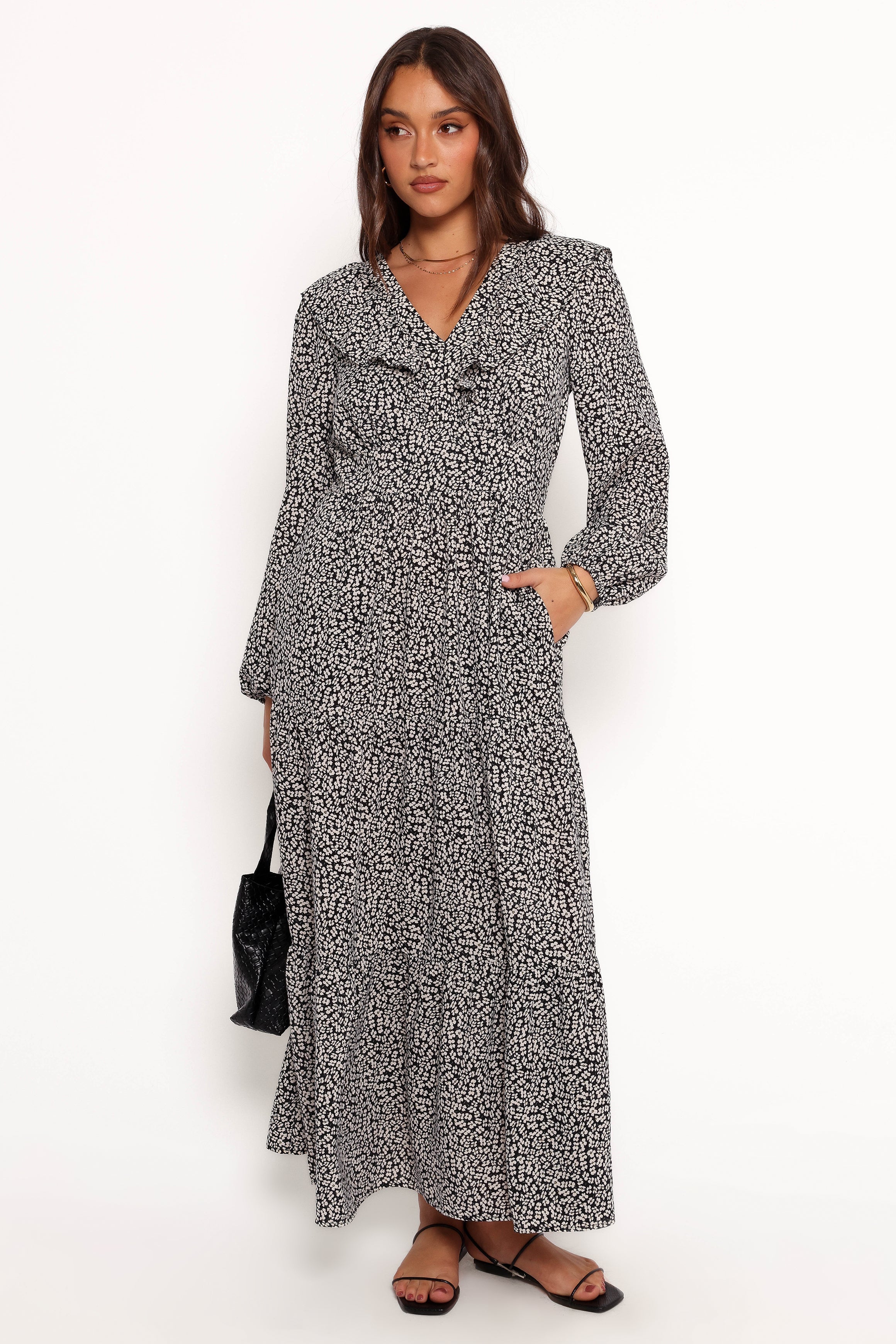 Petal and Pup USA DRESSES Sophie Long Sleeve Maxi Dress - Black/Ivory (Hold for Rack)