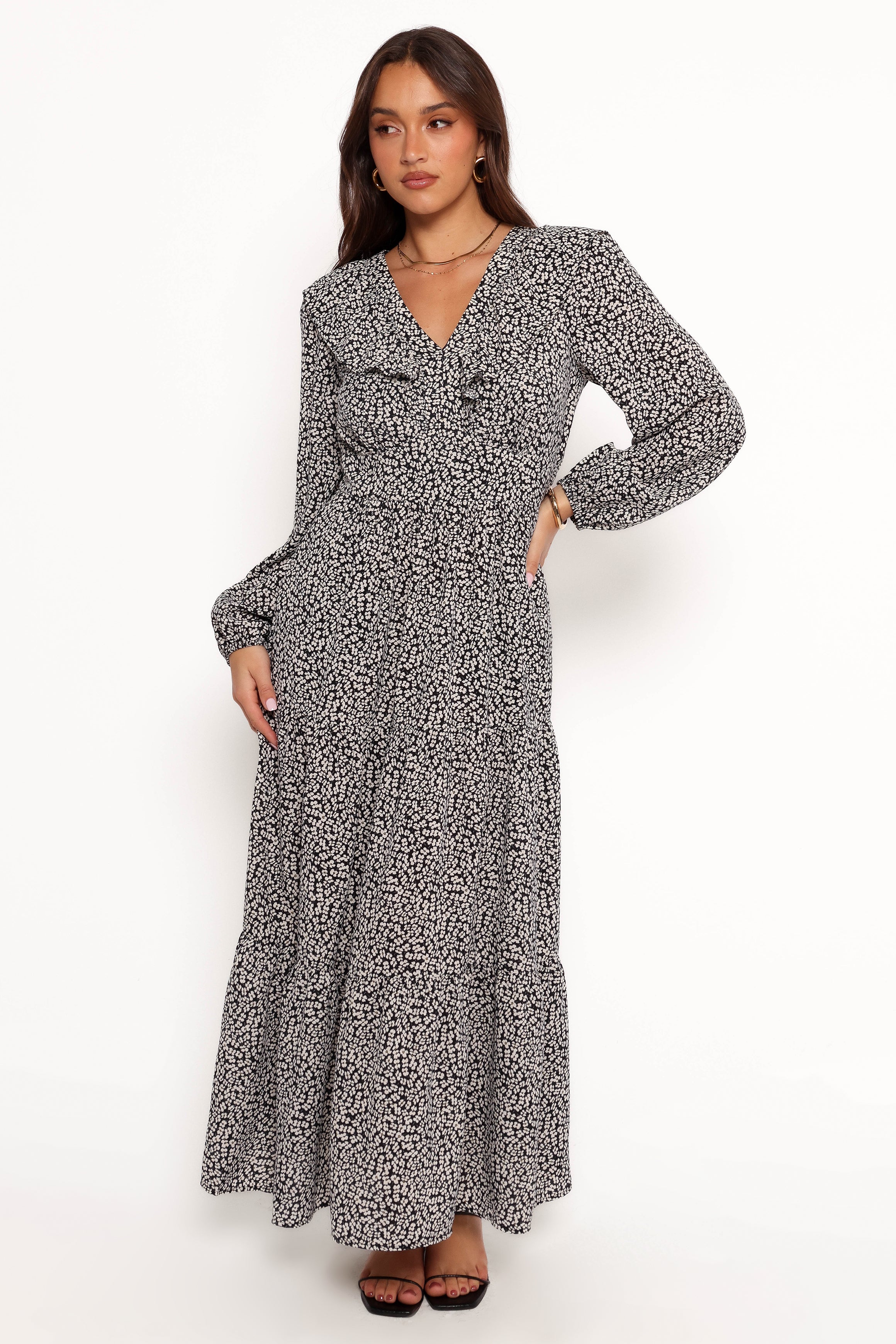 Petal and Pup USA DRESSES Sophie Long Sleeve Maxi Dress - Black/Ivory (Hold for Rack)