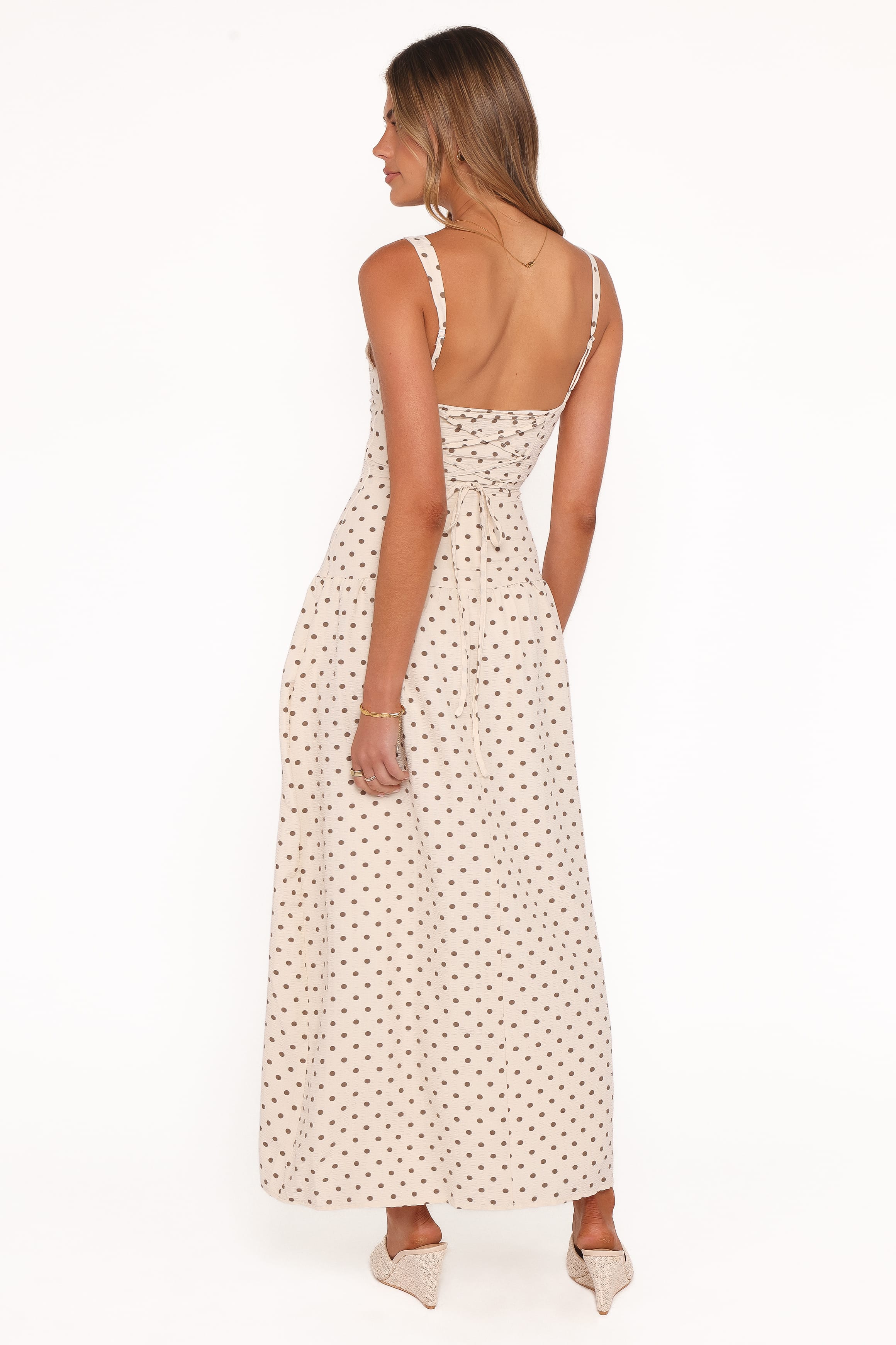 Petal and Pup USA DRESSES Sophina Midi Dress - Brown Polka Dot
