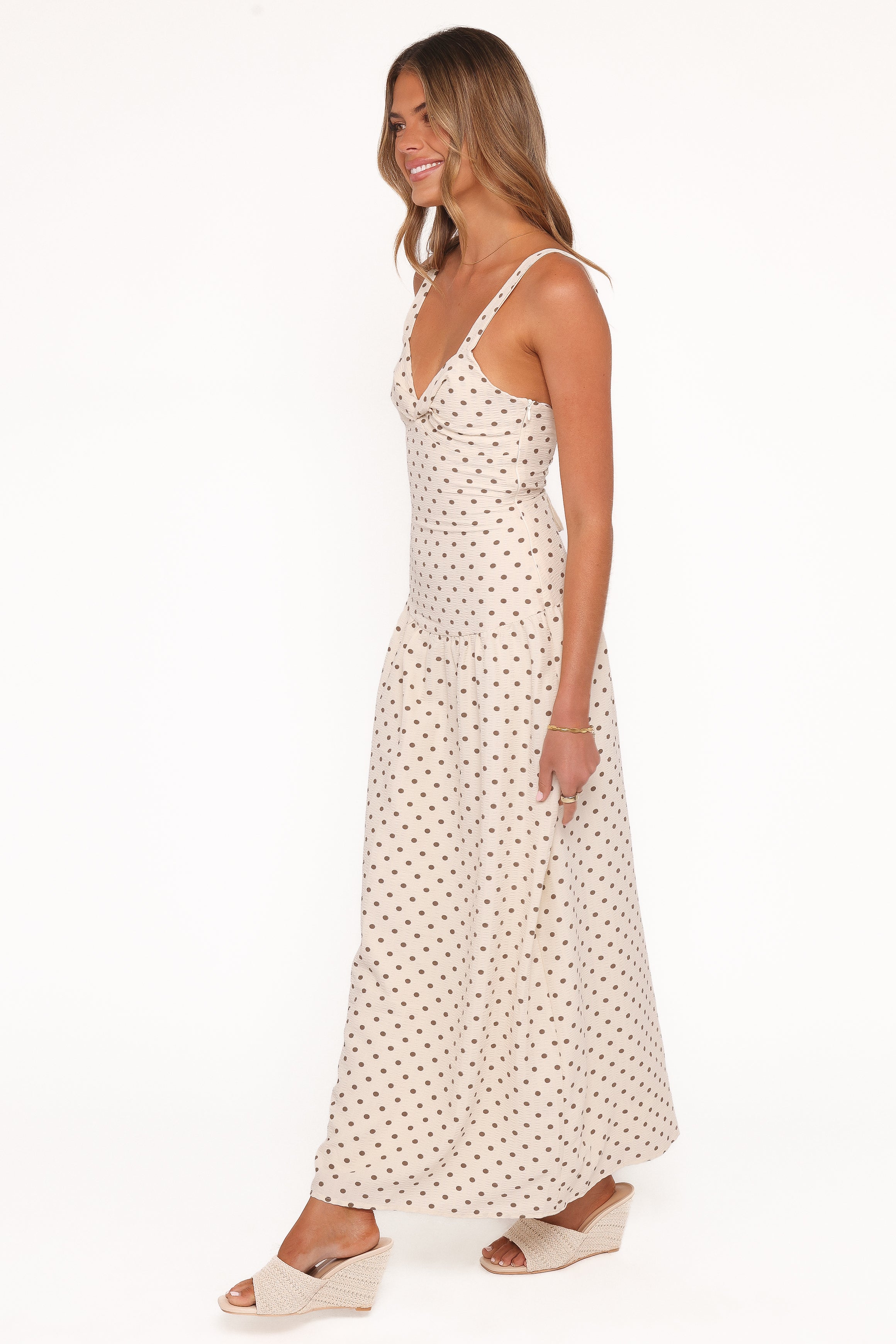 Petal and Pup USA DRESSES Sophina Midi Dress - Brown Polka Dot