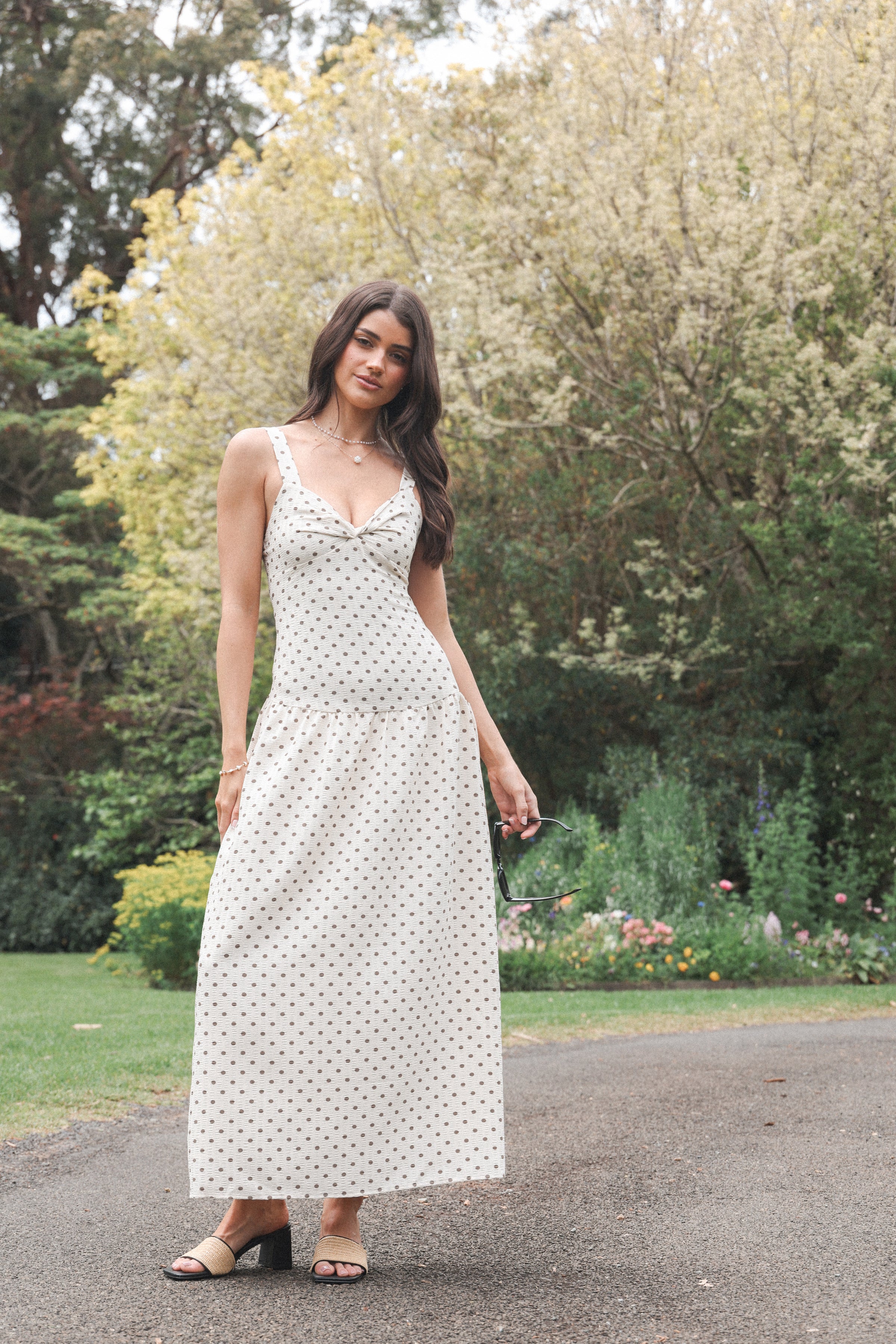 Petal and Pup USA DRESSES Sophina Midi Dress - Brown Polka Dot