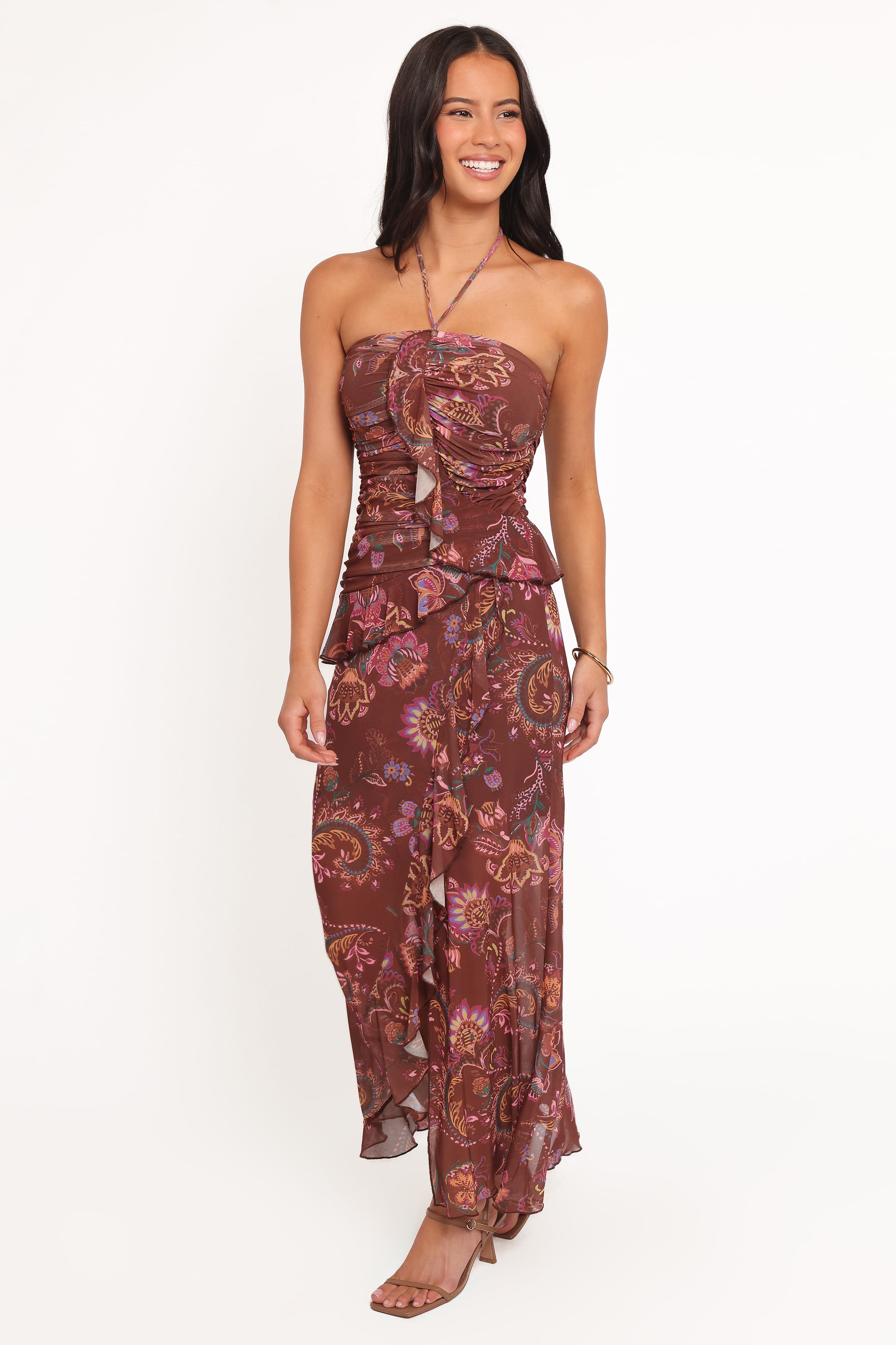 Petal and Pup USA DRESSES Sorbet Midi Dress - Brown Floral