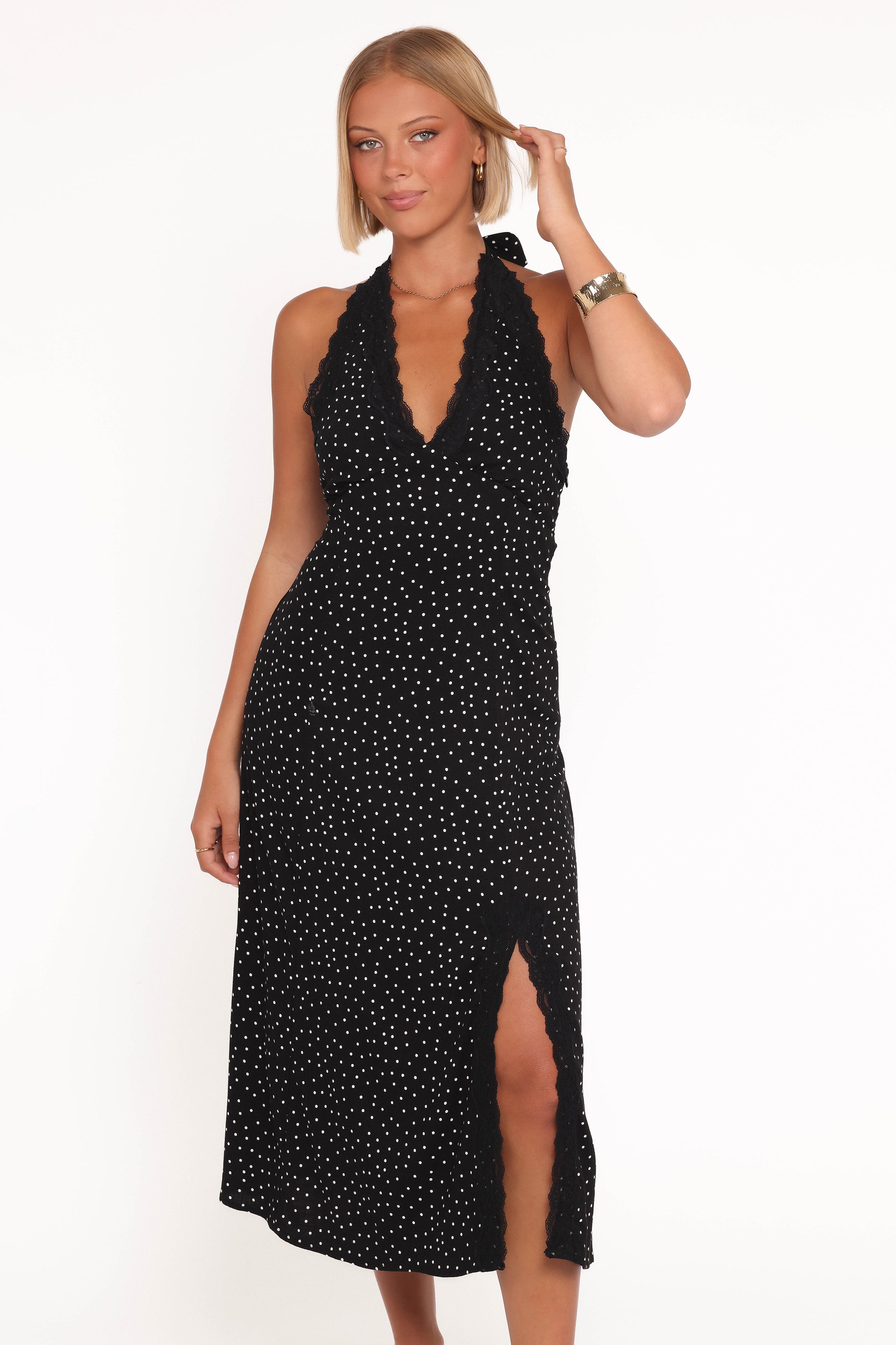 Petal and Pup USA DRESSES Stasia Maxi Halter Dress - Black White