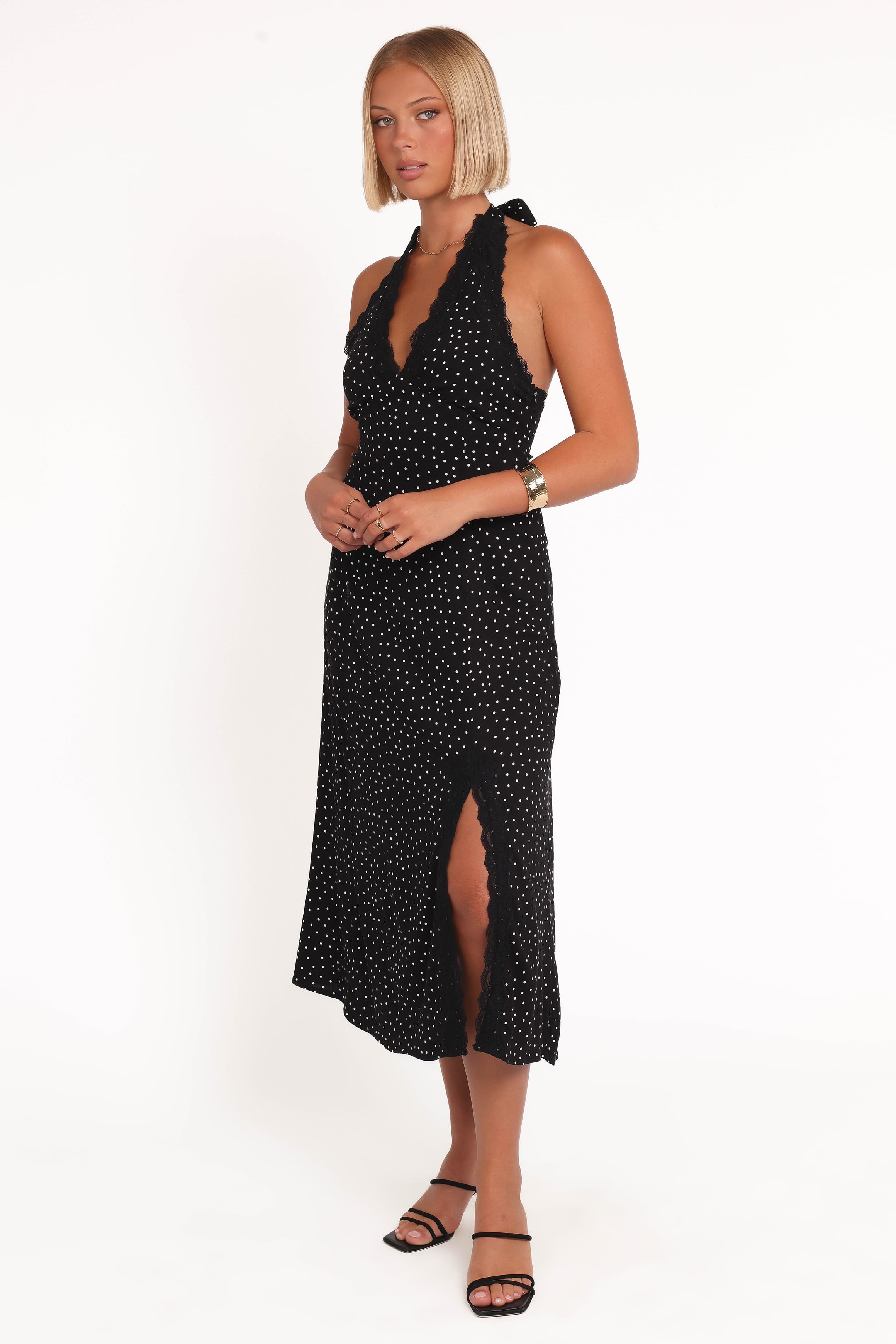 Petal and Pup USA DRESSES Stasia Maxi Halter Dress - Black White