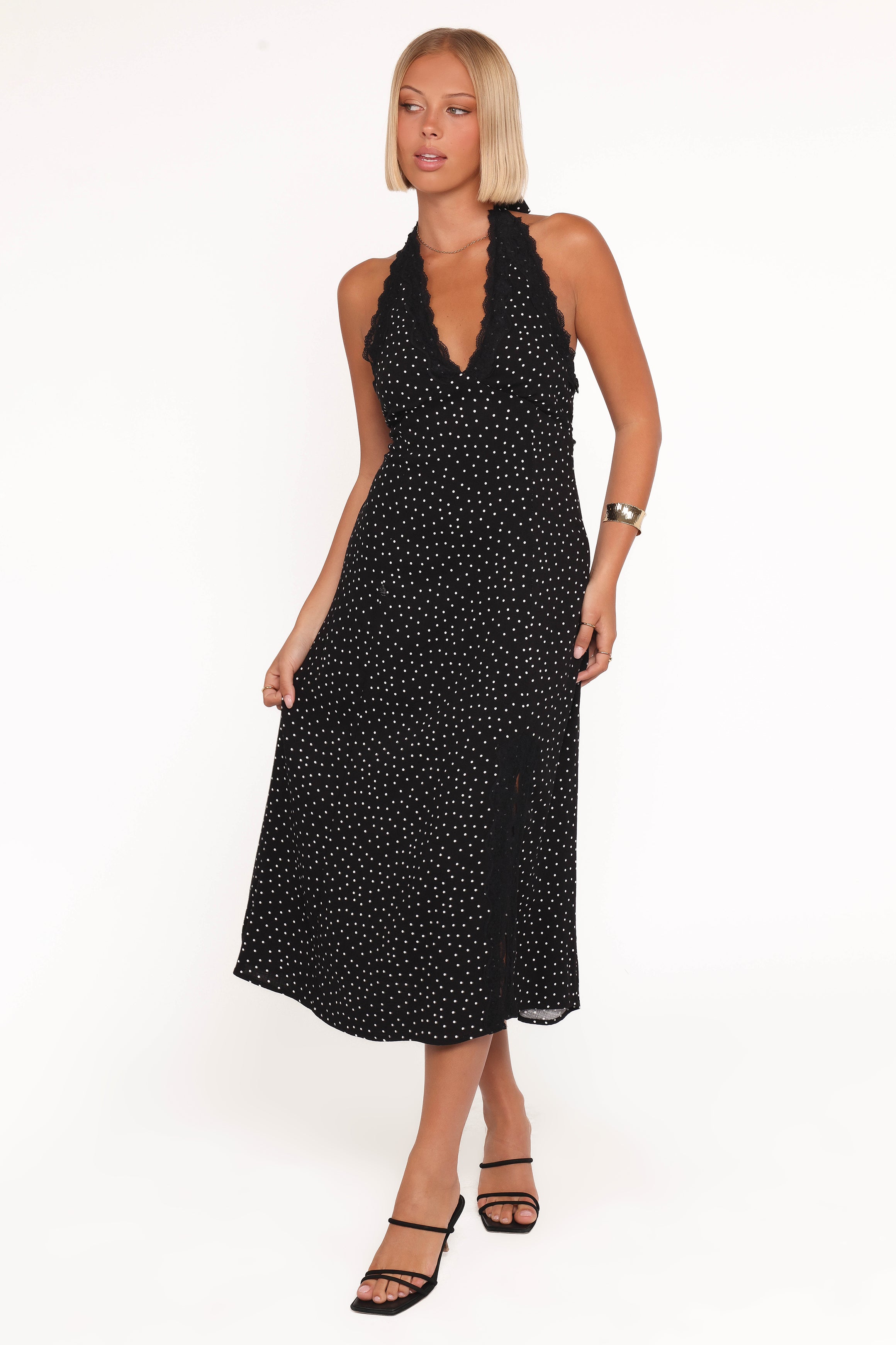 Petal and Pup USA DRESSES Stasia Maxi Halter Dress - Black White