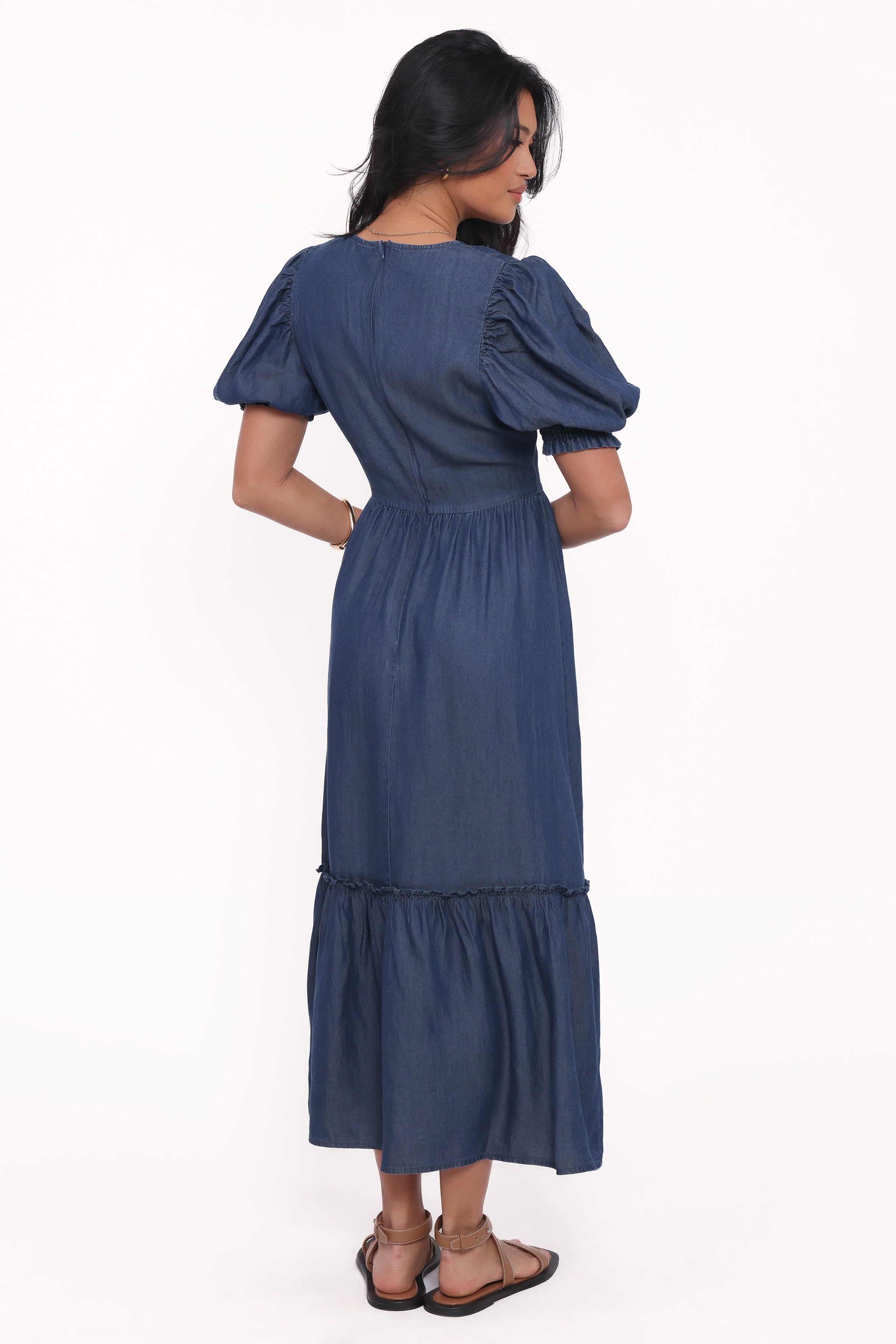 Petal and Pup USA DRESSES Steele Puff Sleeve Midi Dress - Dark Denim