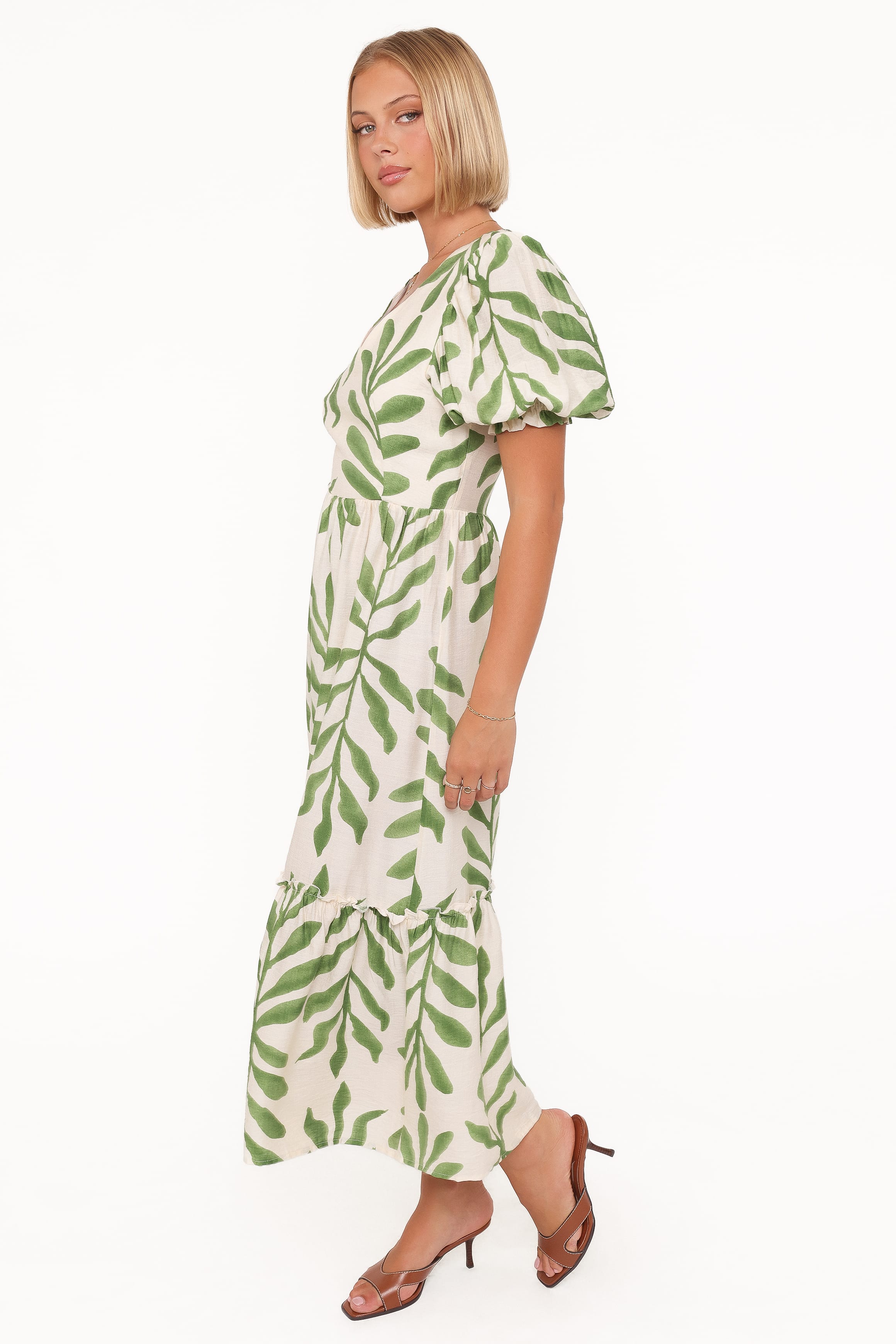 Petal and Pup USA DRESSES Steele Puff Sleeve Midi Dress - Green Palm