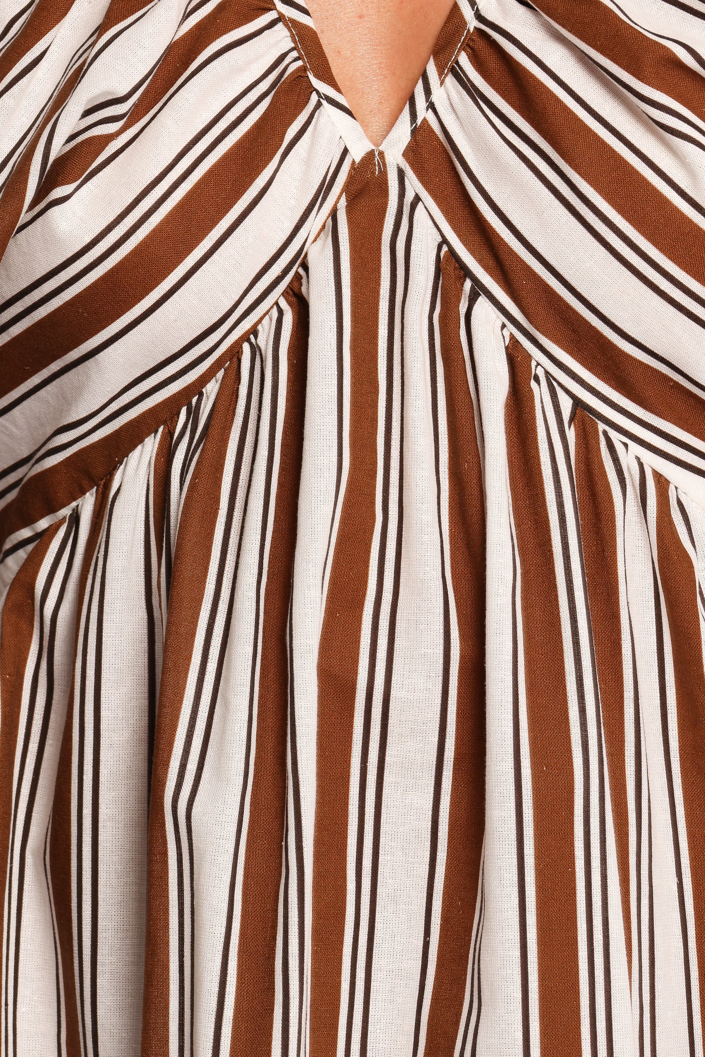 Petal and Pup USA DRESSES Sullivan Puff Sleeve Maxi Dress - Chocolate Stripe (Hold for Amazon)
