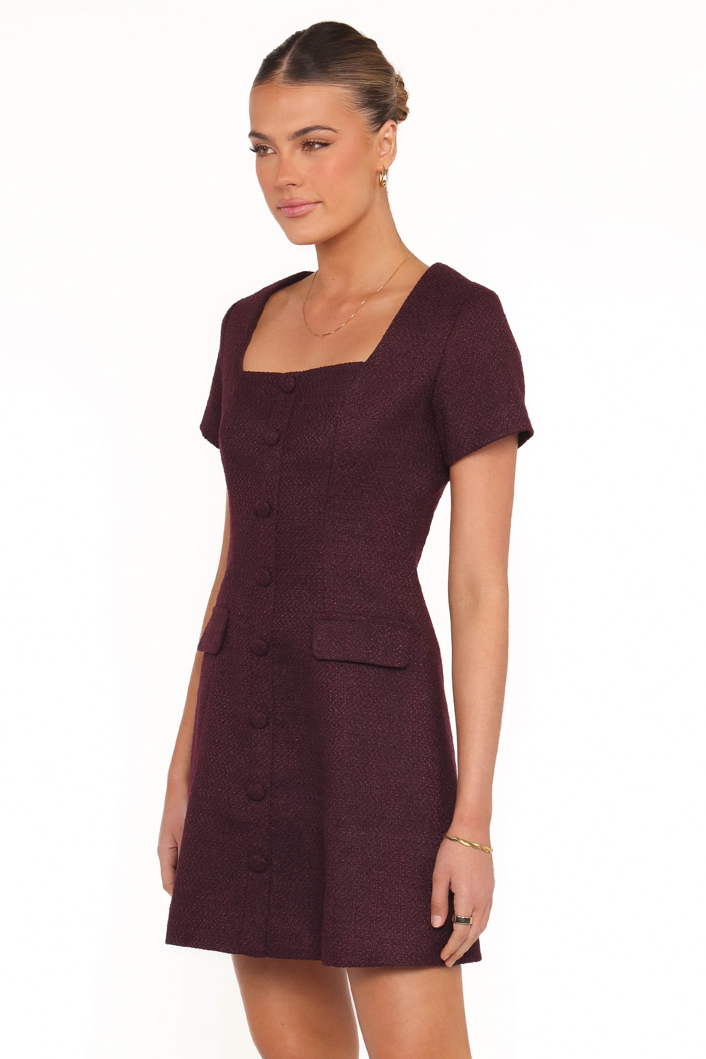 Petal and Pup USA DRESSES Sutton Mini Dress - Plum Tweed