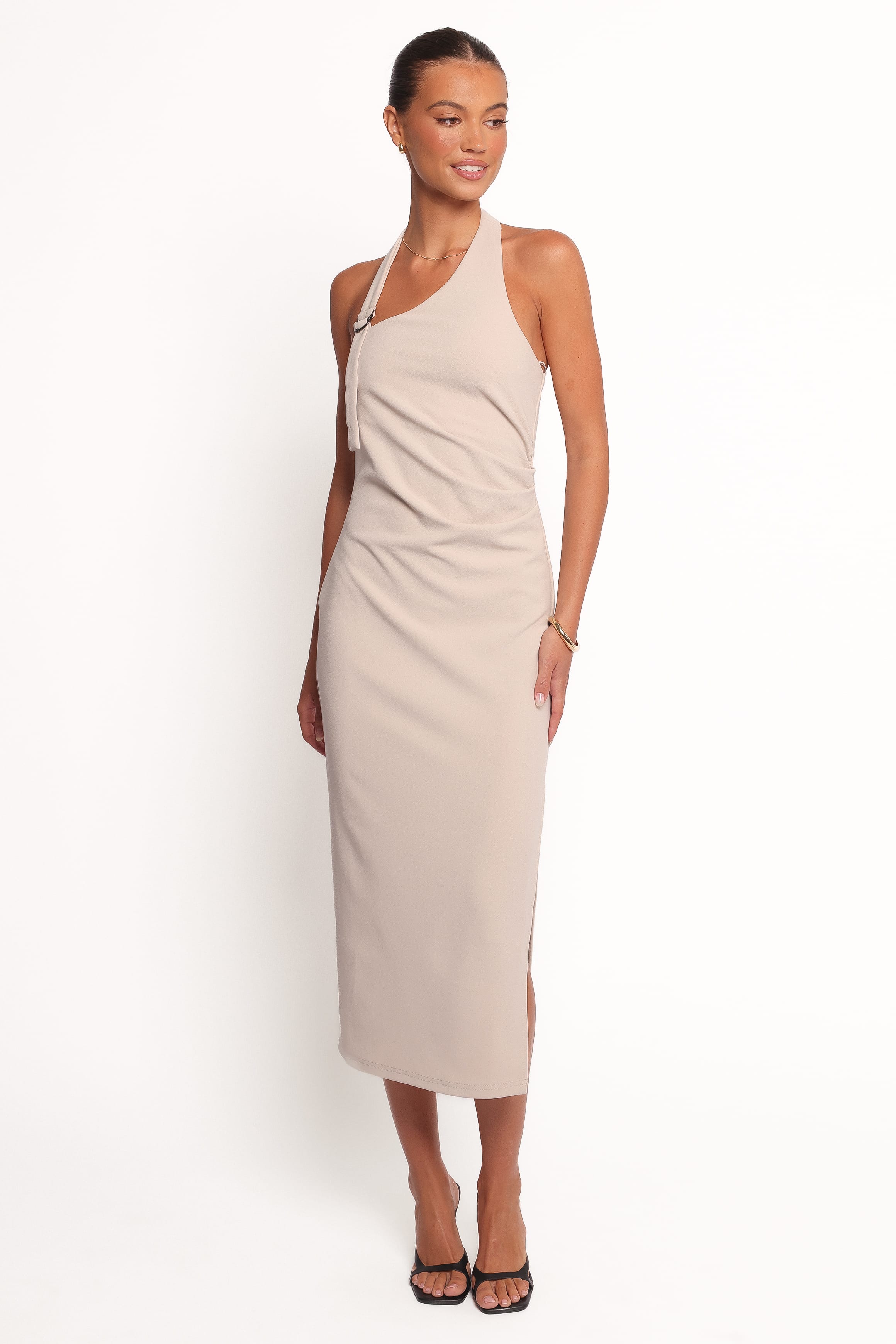 Petal and Pup USA DRESSES Sylvan Halter Midi Dress - Stone