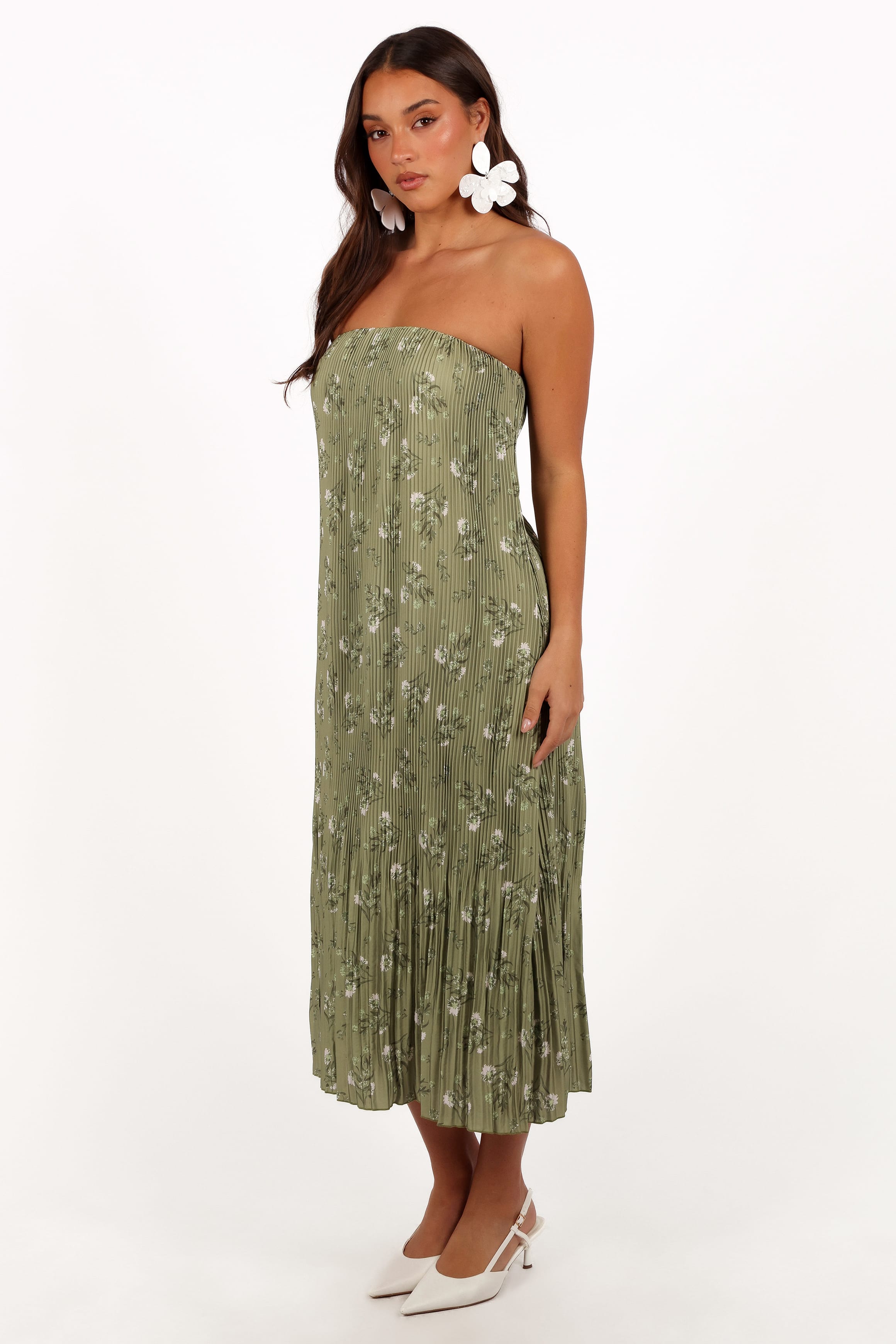 Petal and Pup USA DRESSES Sylvie Strapless Midi Dress - Sage Botanical (Hold for Rack)