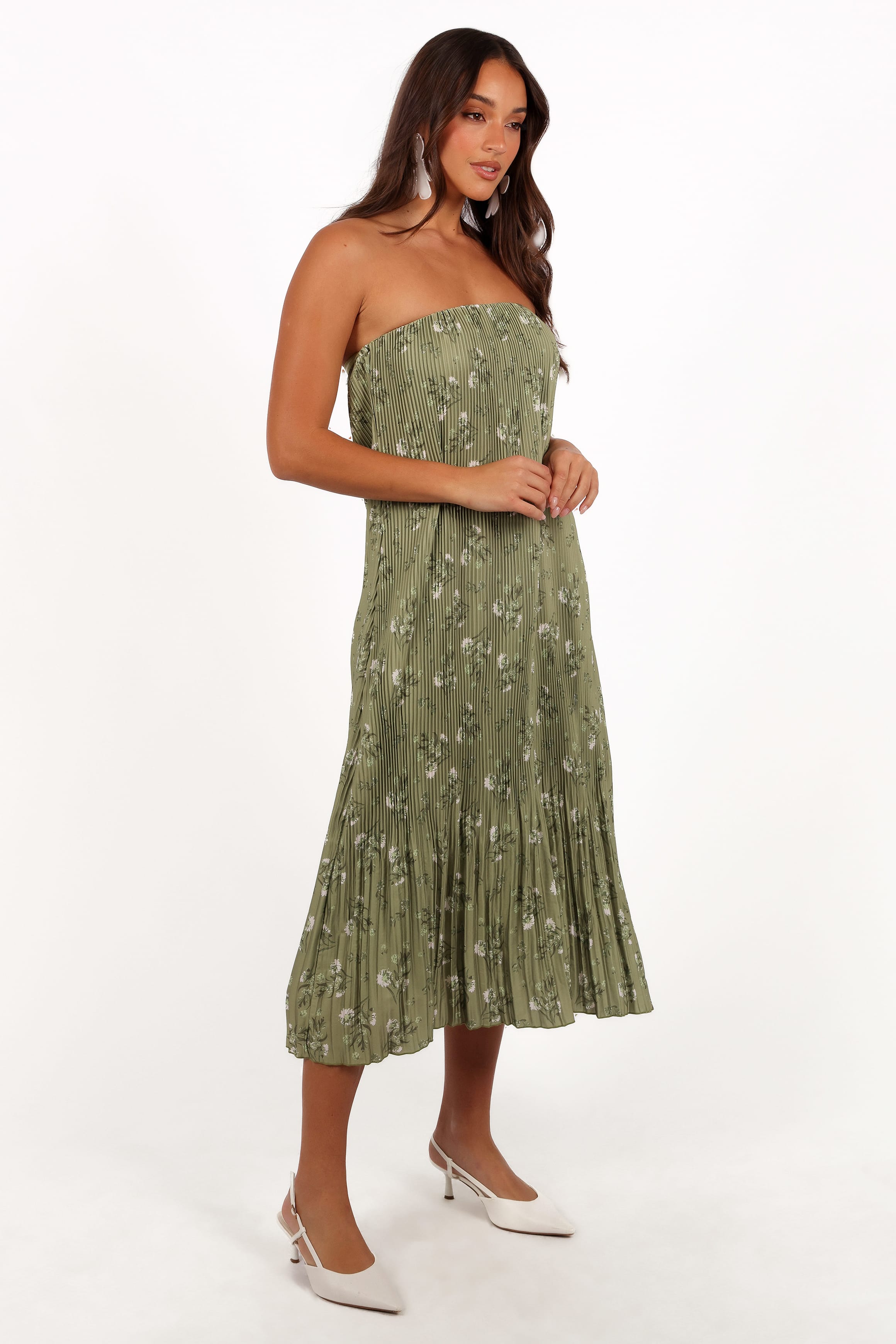 Petal and Pup USA DRESSES Sylvie Strapless Midi Dress - Sage Botanical (Hold for Rack)