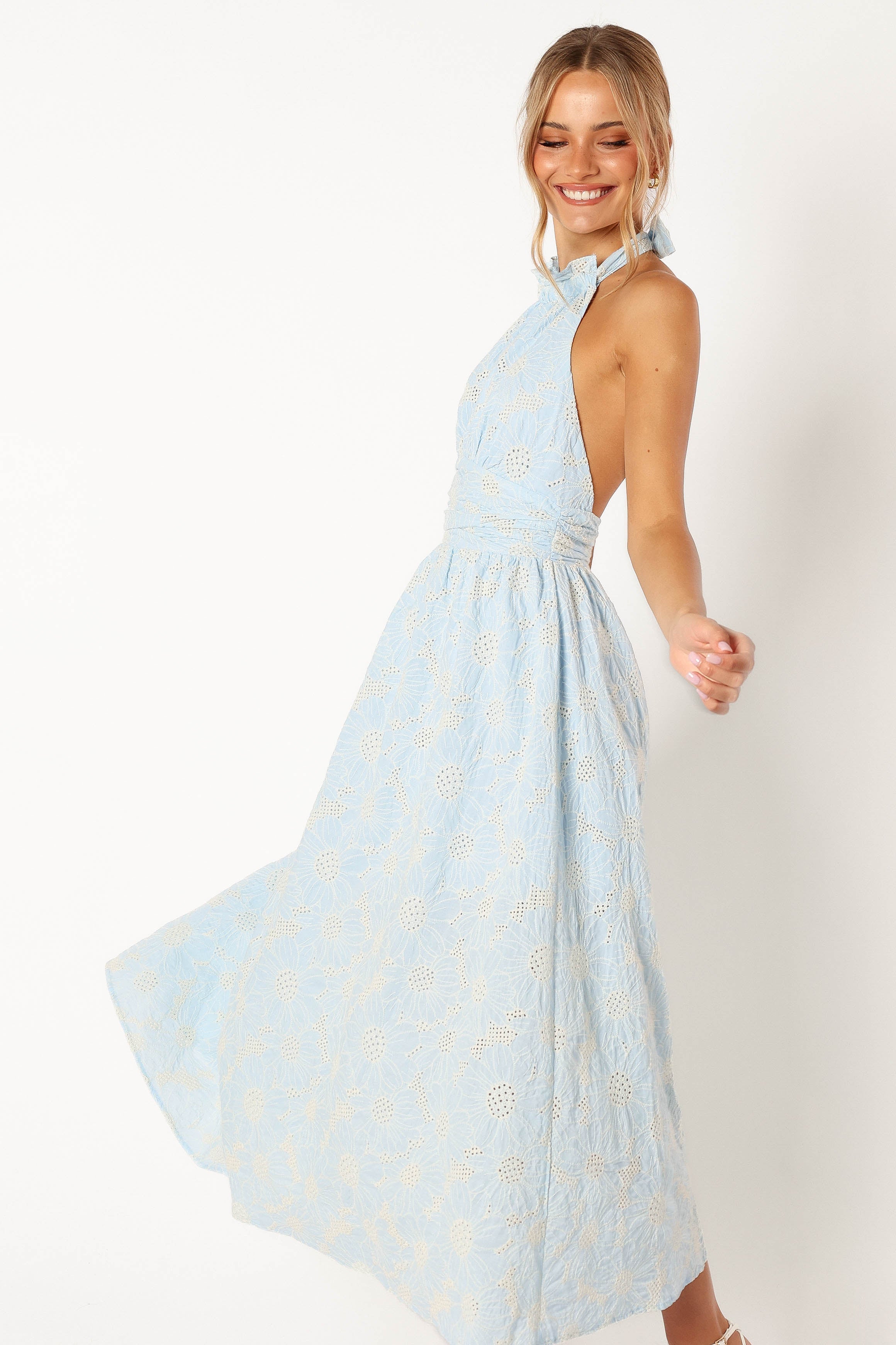 Petal and Pup USA DRESSES Taila Halterneck Midi Dress - Blue Floral