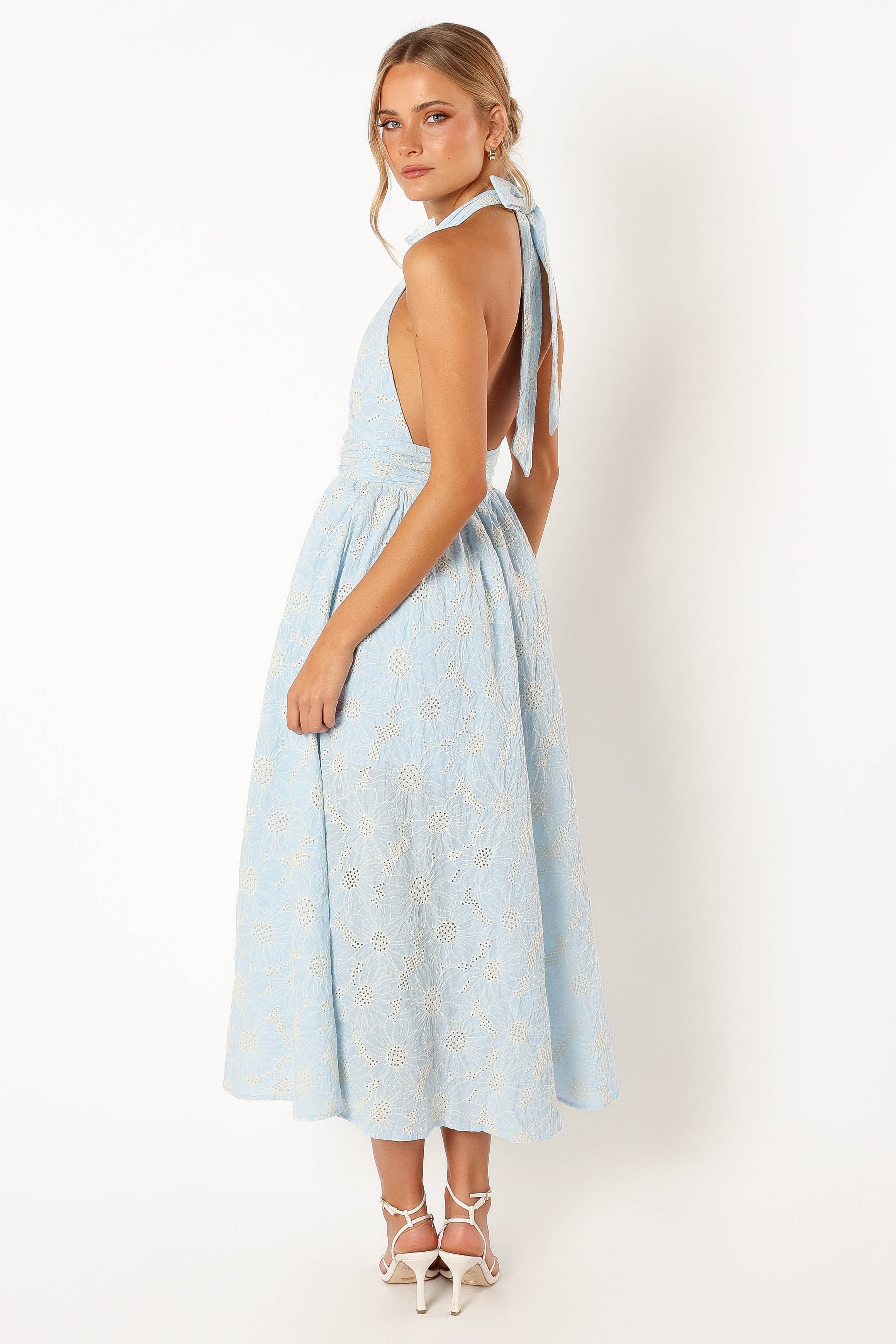 Petal and Pup USA DRESSES Taila Halterneck Midi Dress - Blue Floral