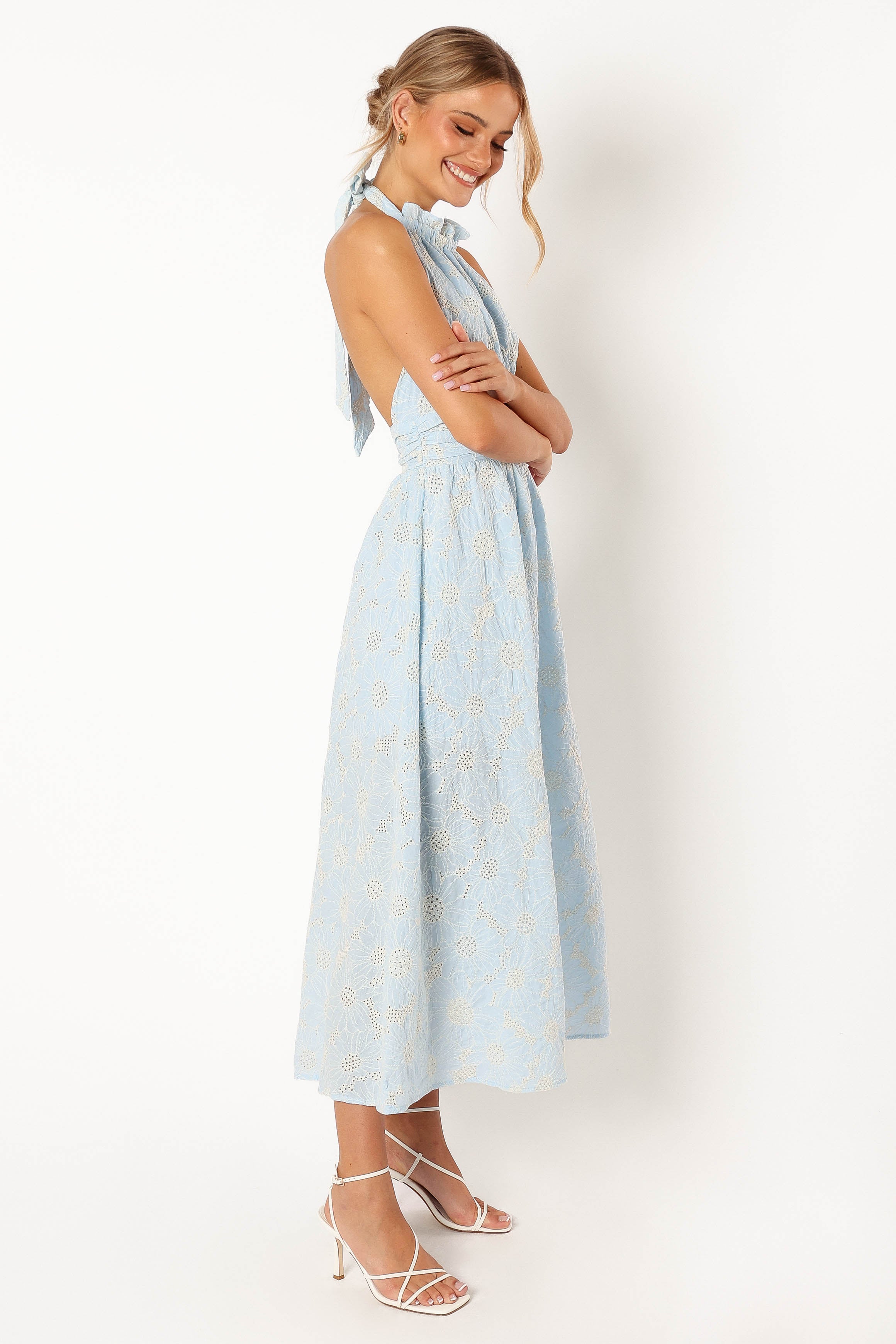 Petal and Pup USA DRESSES Taila Halterneck Midi Dress - Blue Floral