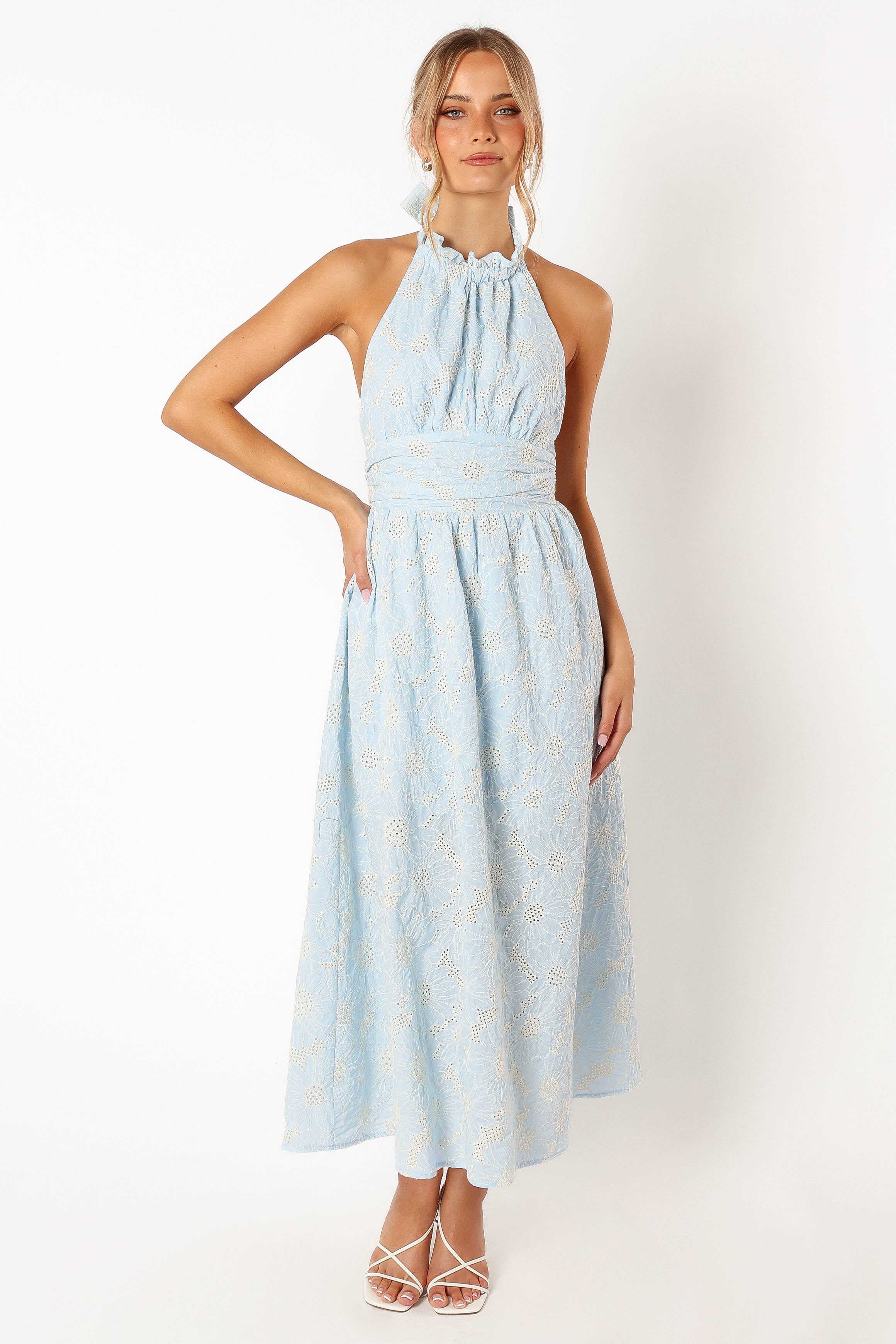 Petal and Pup USA DRESSES Taila Halterneck Midi Dress - Blue Floral