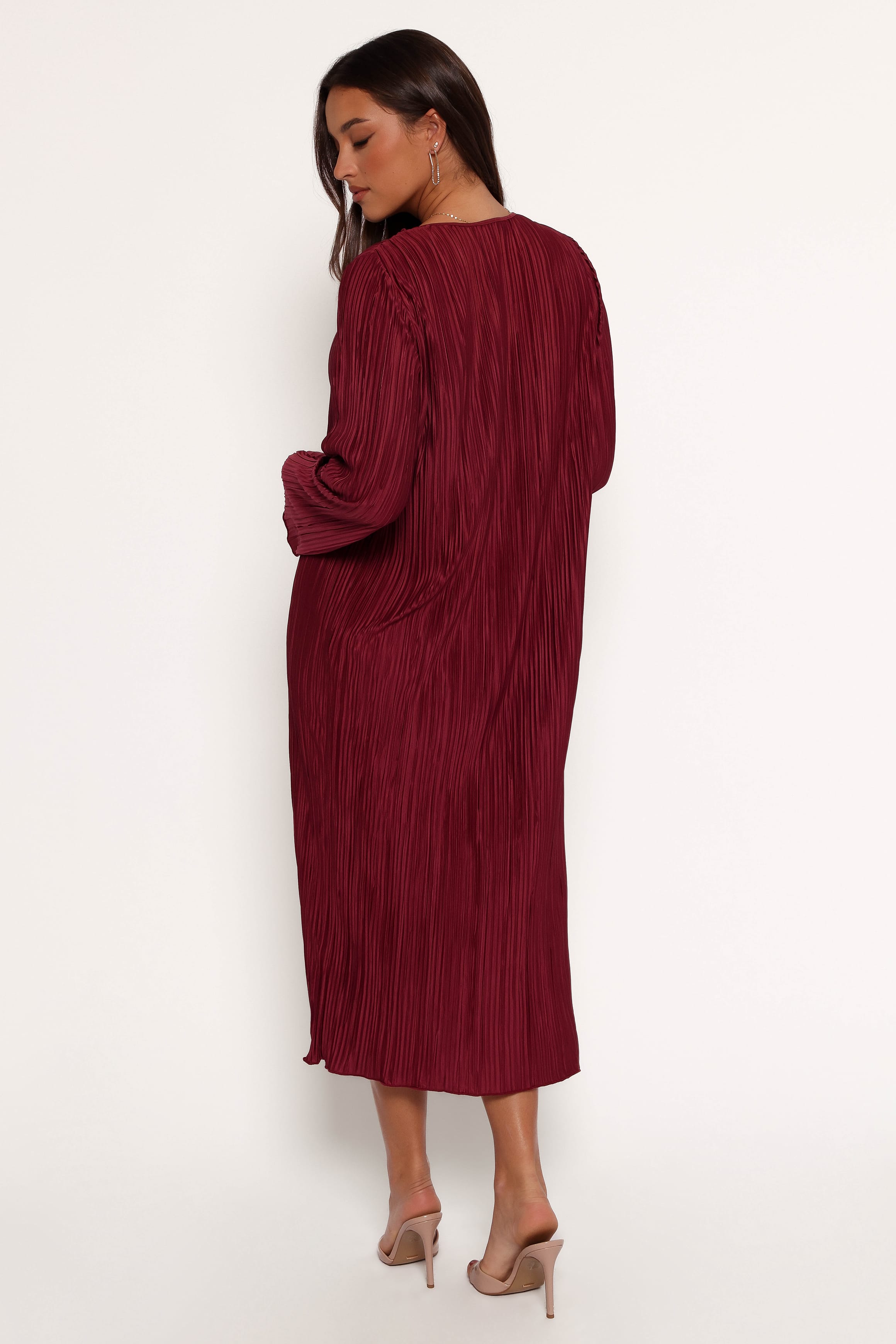 Petal and Pup USA DRESSES Tannikah Plisse Midi Dress - Ruby Wine (Hold for Rack)