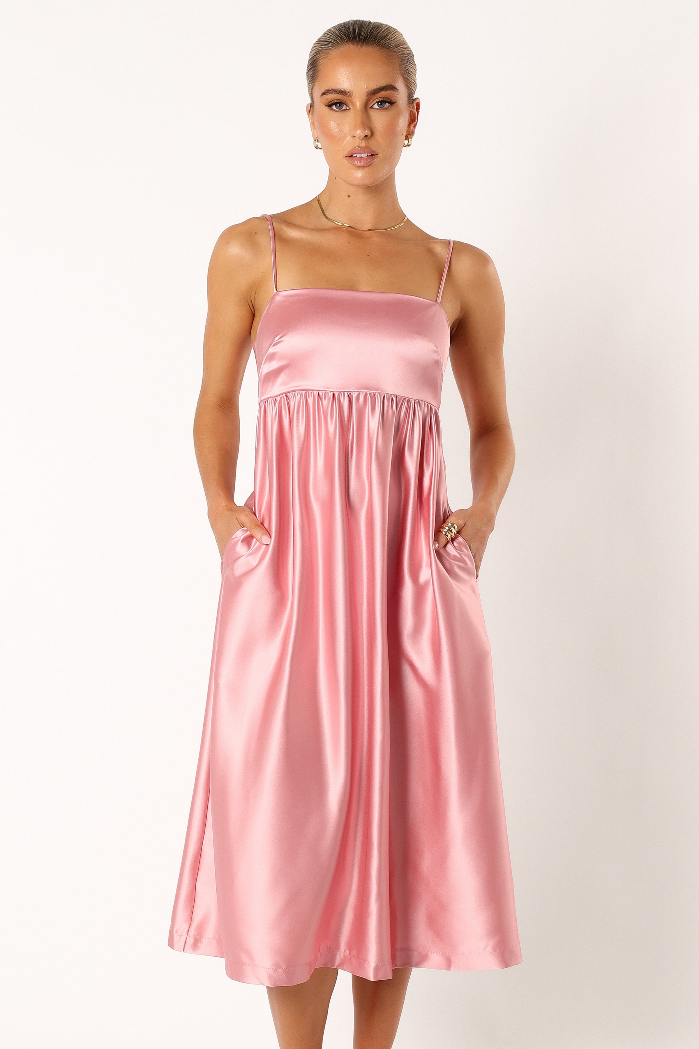 Petal and Pup USA DRESSES Teagan Bow Back Midi Dress - Soft Pink