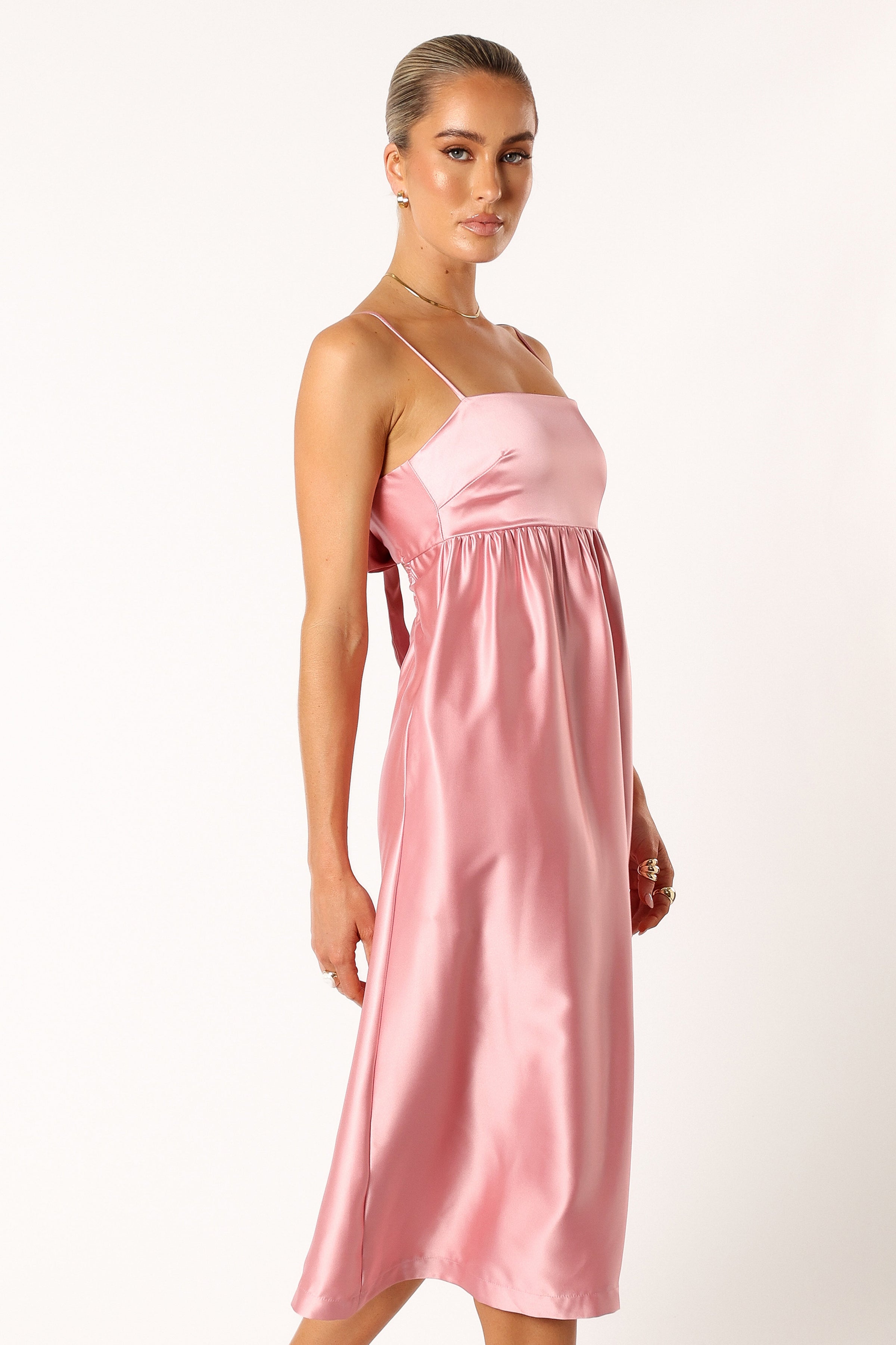 Petal and Pup USA DRESSES Teagan Bow Back Midi Dress - Soft Pink