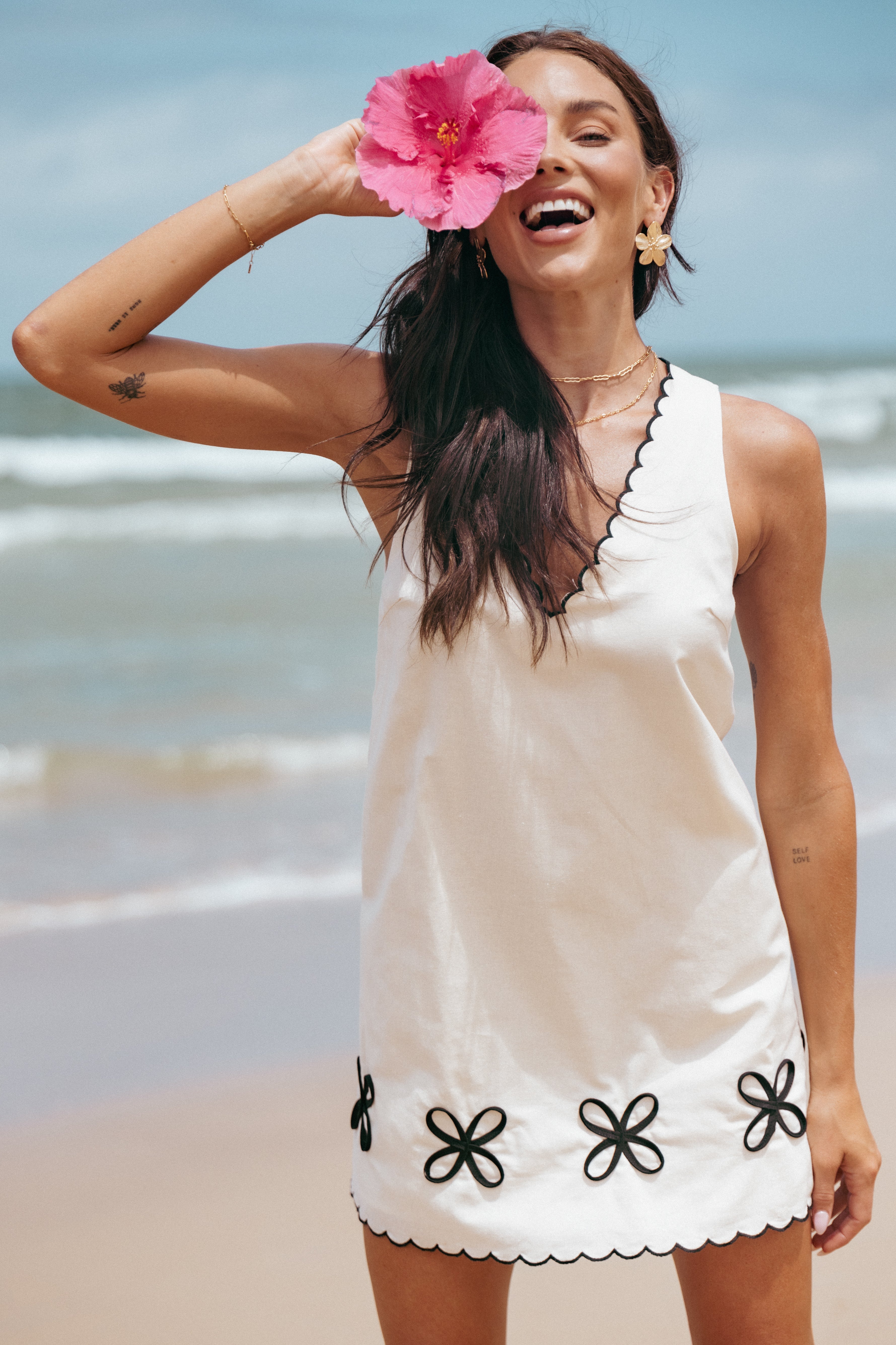 Petal and Pup USA DRESSES Thalia Mini Dress - Cream/Black