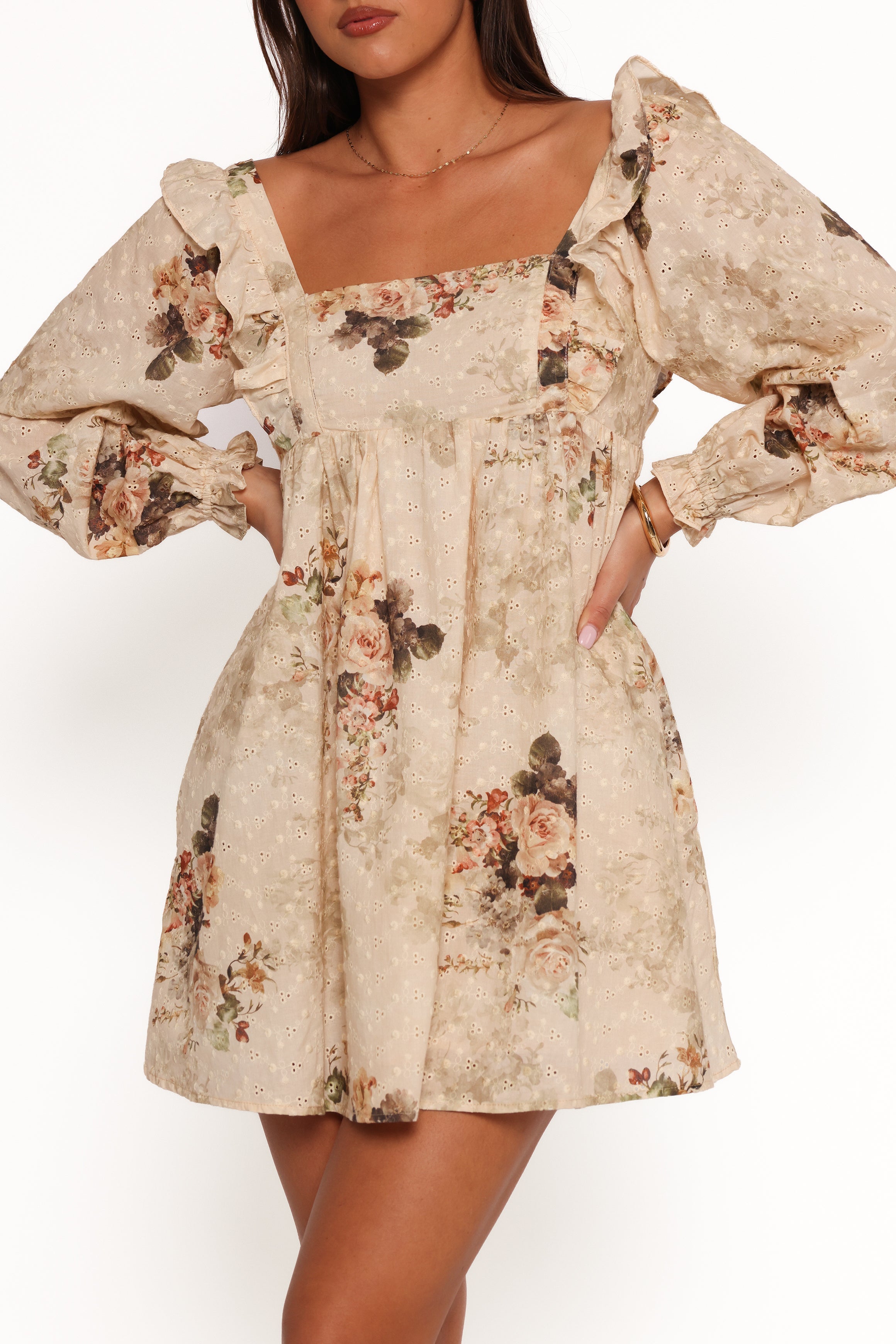 Petal and Pup USA DRESSES Tiarny Mini Dress - Beige Floral