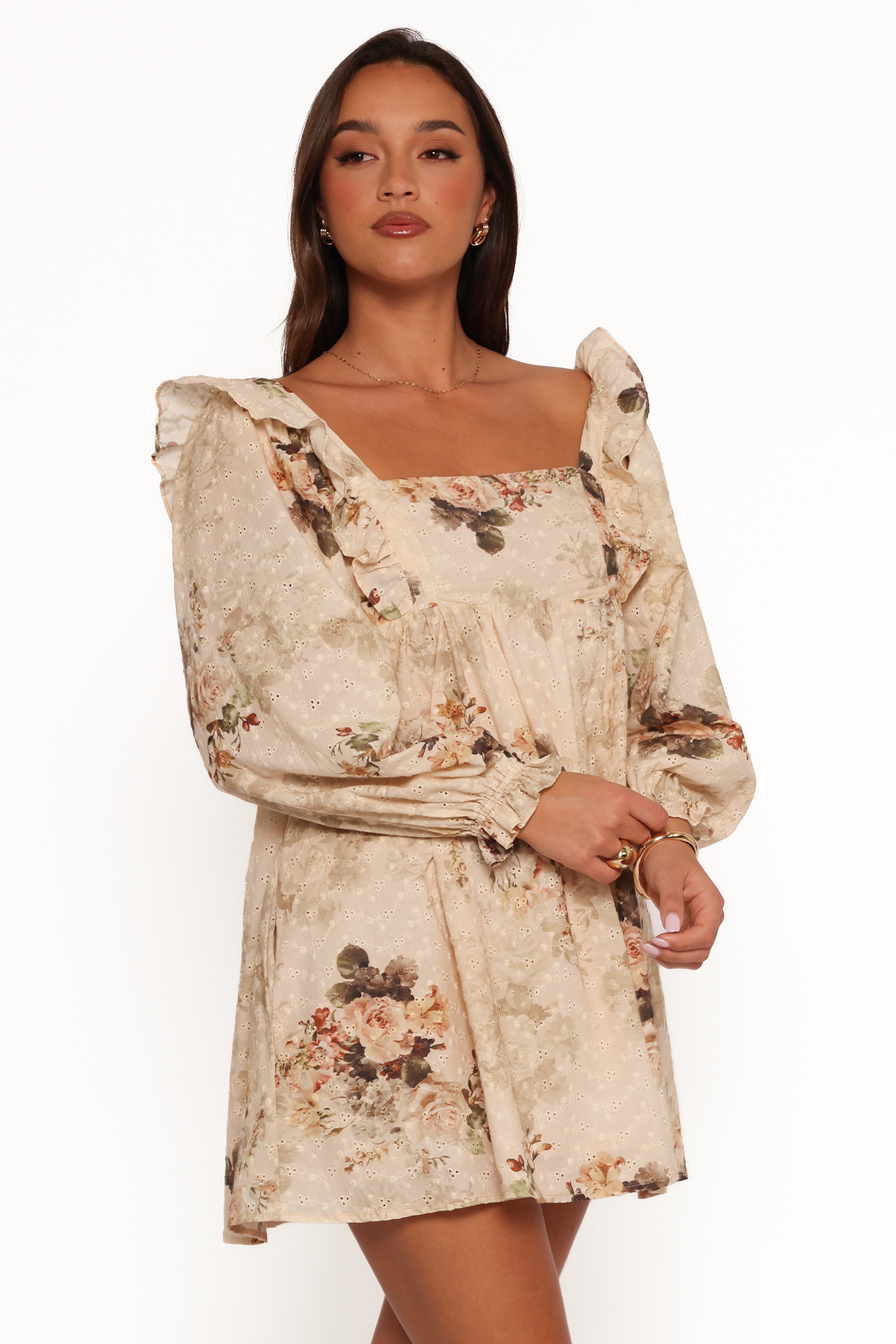 Petal and Pup USA DRESSES Tiarny Mini Dress - Beige Floral