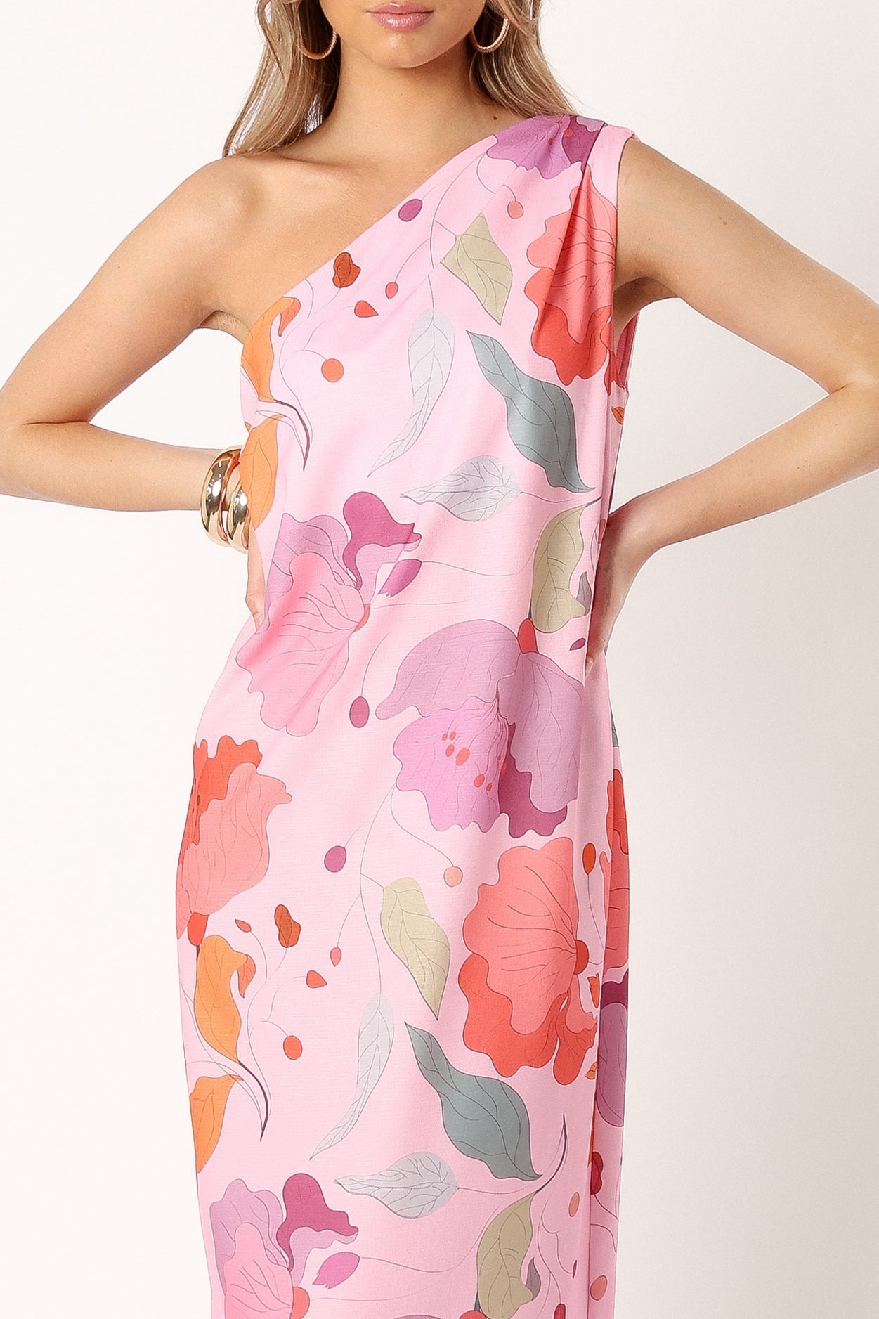 Petal and Pup USA DRESSES Tillie One Shoulder Maxi Dress - Pink Floral