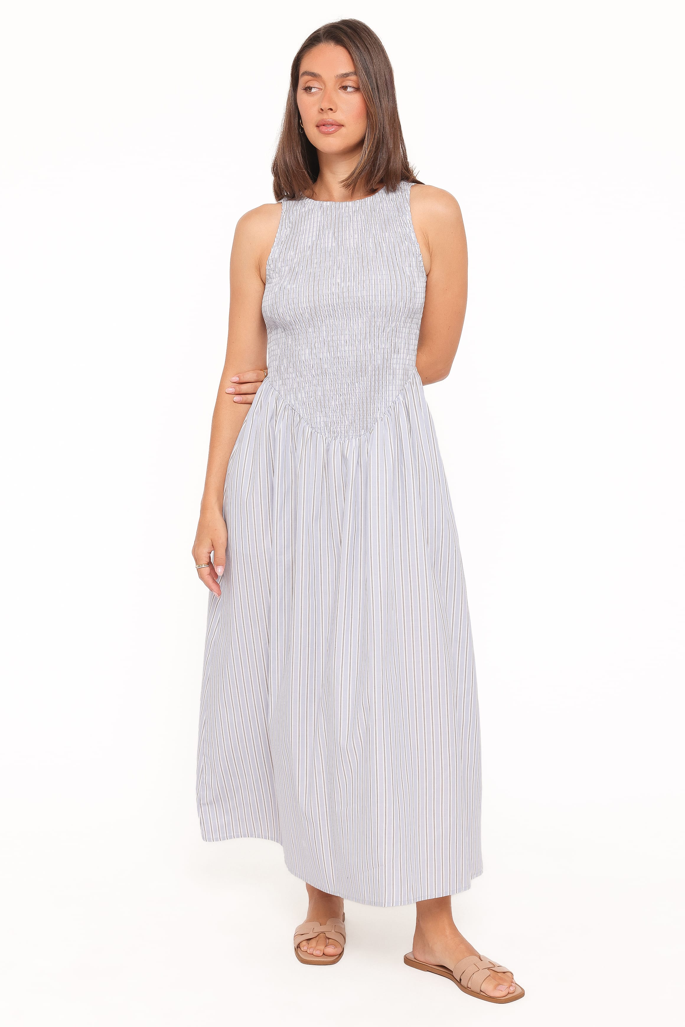 Petal and Pup USA DRESSES Tony Maxi Dress - Brown/Blue Stripe
